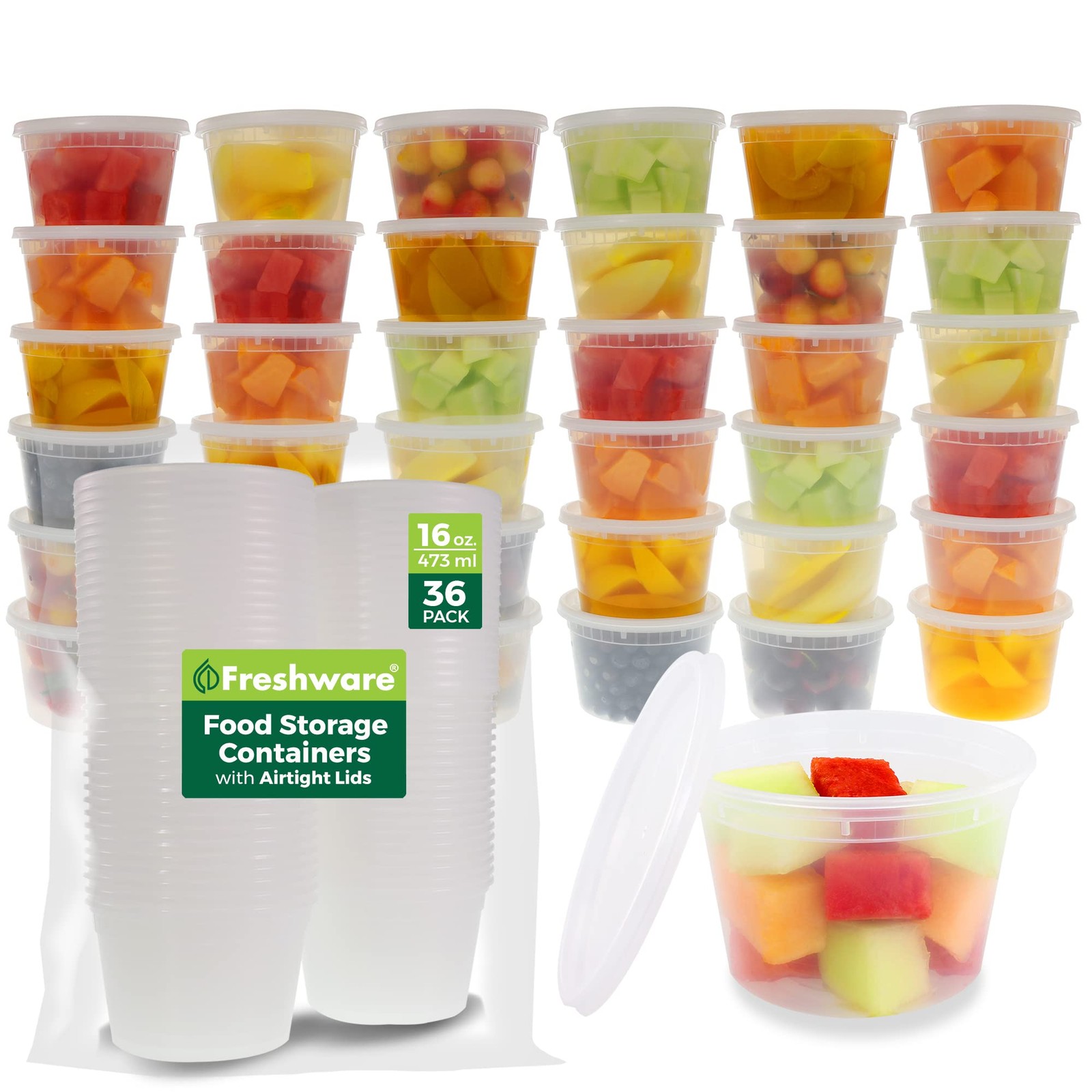 Freshware Food Storage Containers [50 Set] 16 oz Plastic Deli 16 oz, 50-Set