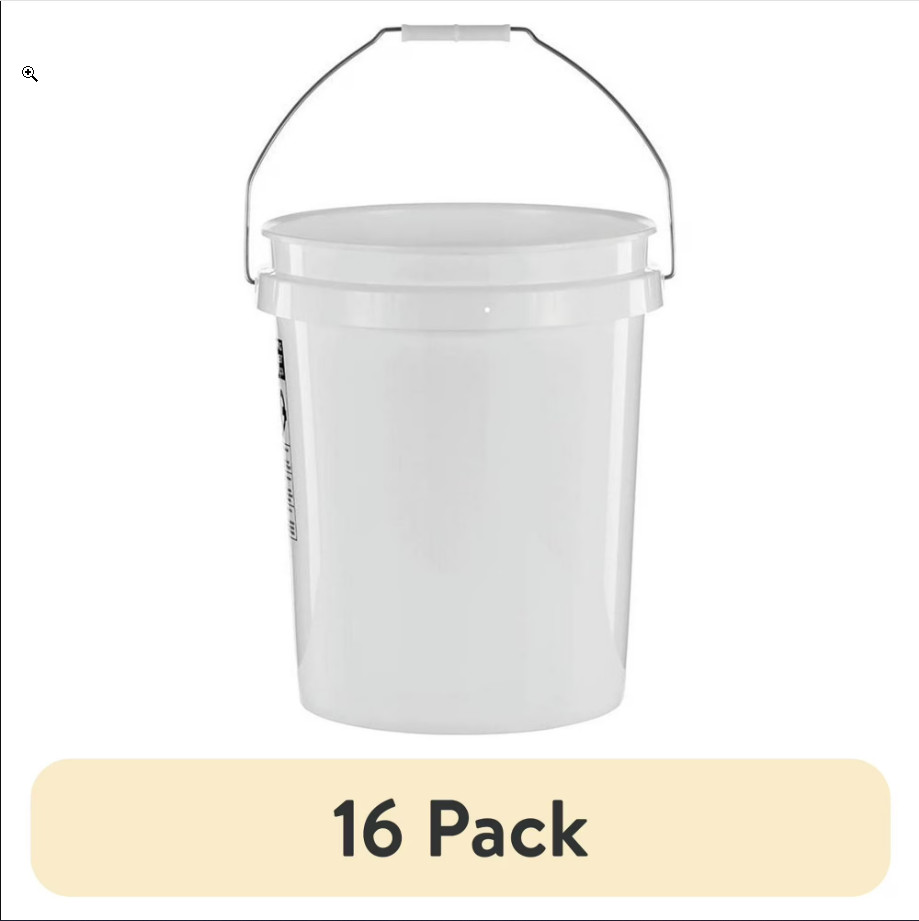 16-Pack 5 Gallon Plastic Pails Heavy Duty White Food Grade Utility Buckets