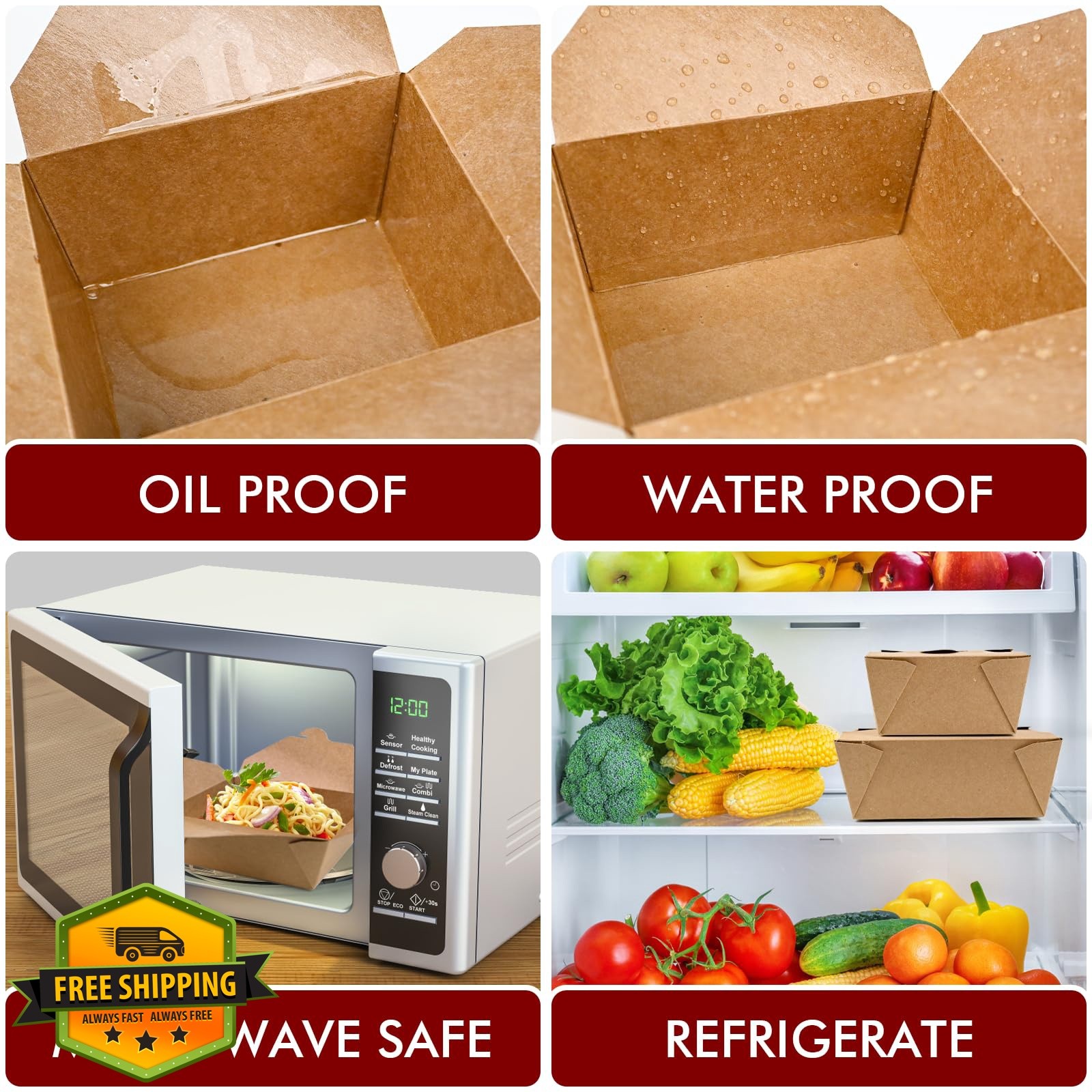 EcoDispose 71oz 70pc Kraft paper takeout boxes
