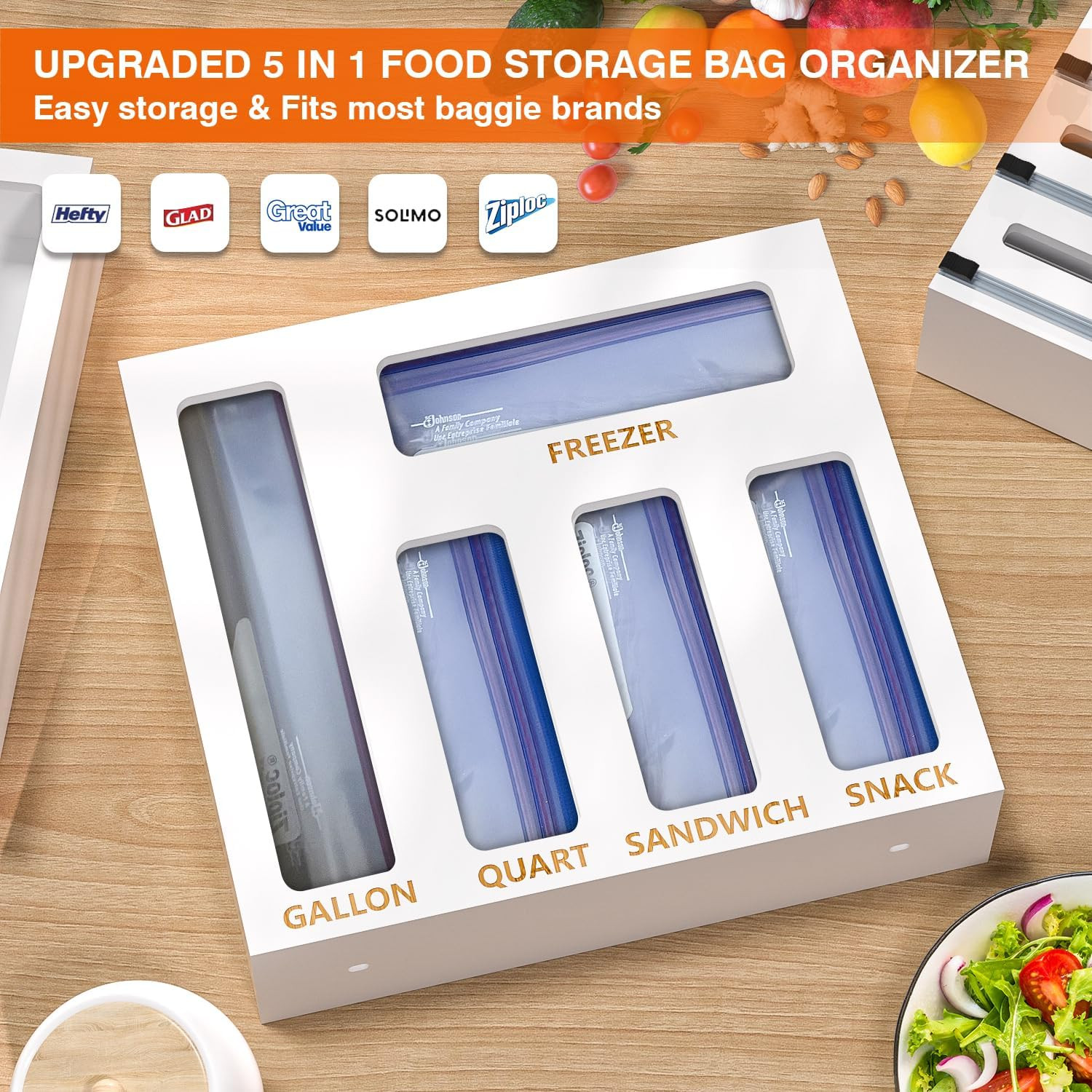DALSHABET 9 IN1 Bamboo Storage Bag Drawer Organizer with Cutter, Foil and Plasti