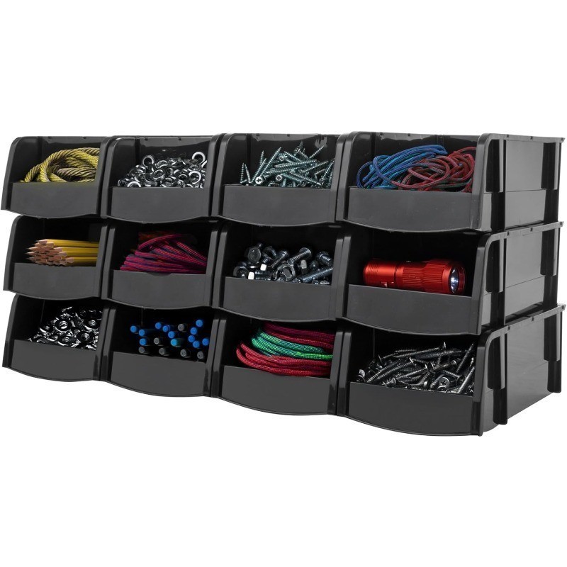 Small Stackable Storage Bins 12-Pack 7.5×4.5×3 inch Plastic Open Front Shelf Bin