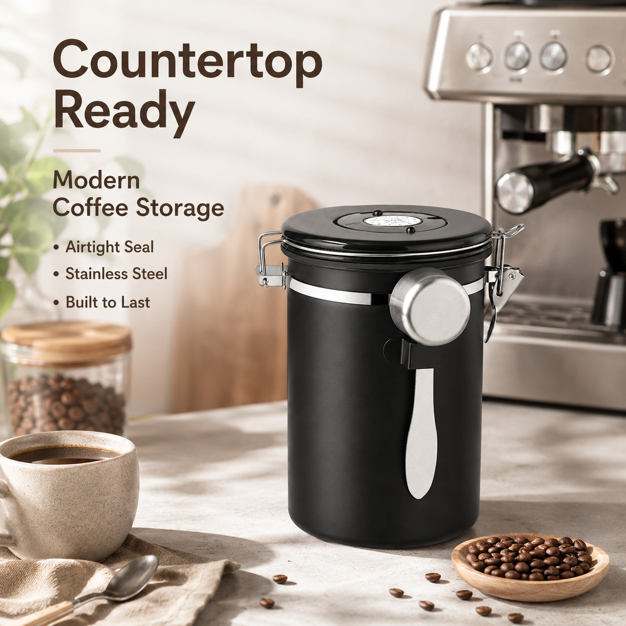 New Item Coffee Canister Storage Container – 22OZ Stainless Steel Black