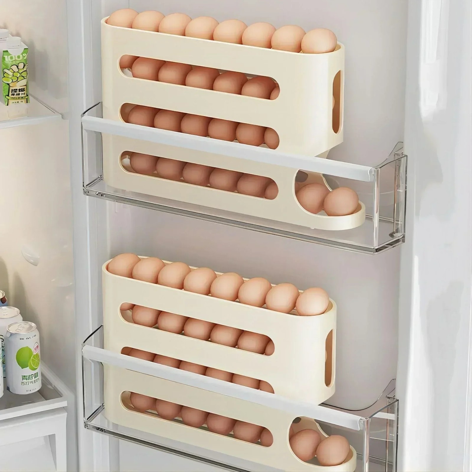 4-Tier Roll down Refrigerator Egg Dispenser Auto Rolling Egg Holder Storage Rack