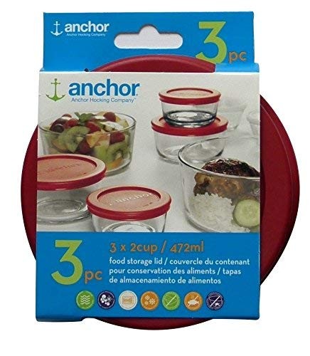 Anchor Hocking Replacement Lid 2 Cup / 472 ml, Set of 3 lids, red 2 cup, Red