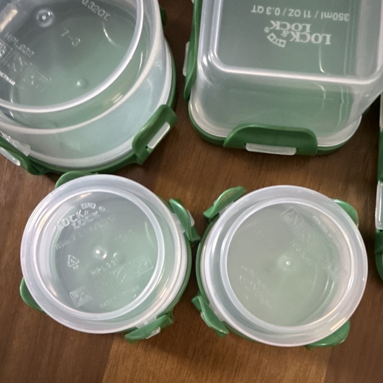 Lock & Lock 8pc Square Round Rectangle Plastic Storage Set Clear Green Snap Lid