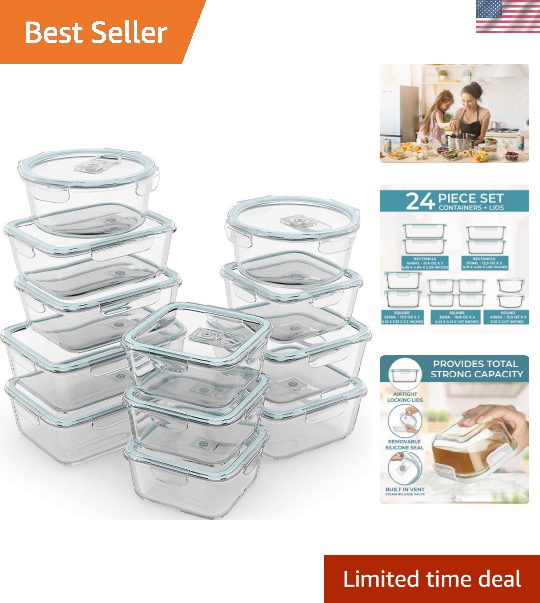 Elegant 24 Pc Airtight Glass Food Storage Containers – Perfect for Meal Prep