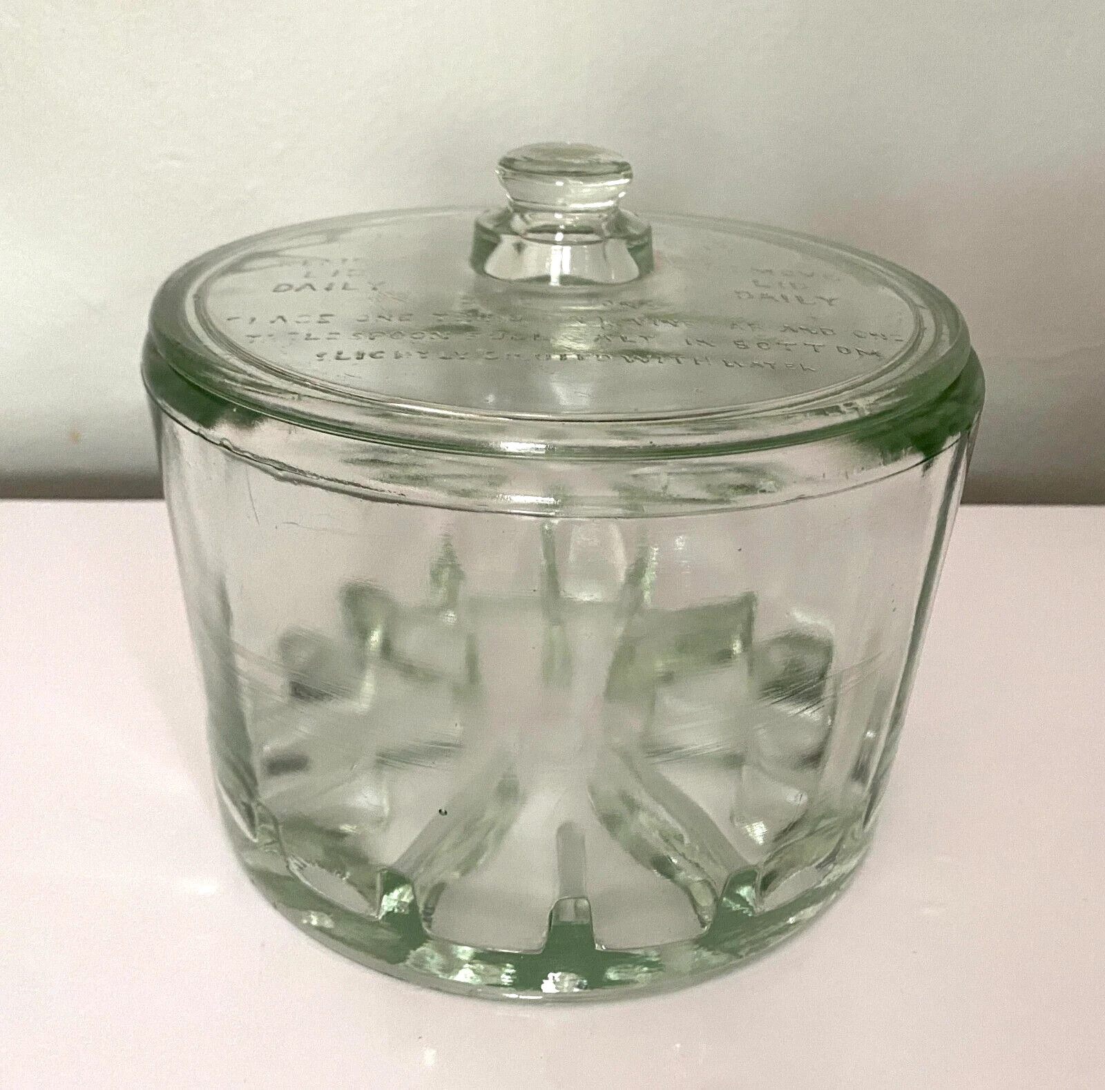 Vintage 1930s Sanitary Cheese Preserver Heavy Glass Container Jar w/ Lid