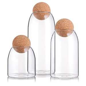 3 Pack Glass Storage Jar with Ball Cork Lid, Clear Glass Canisters with Cork