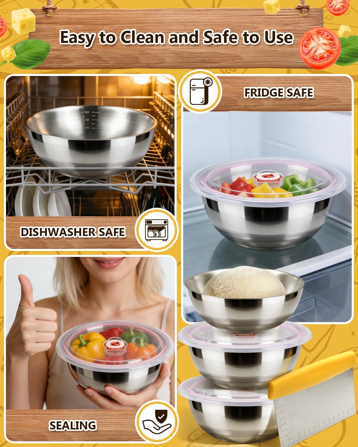 3 Pack Pizza Dough Proofing Containers, 29 oz/850 ml Stainless Steel Proofing…