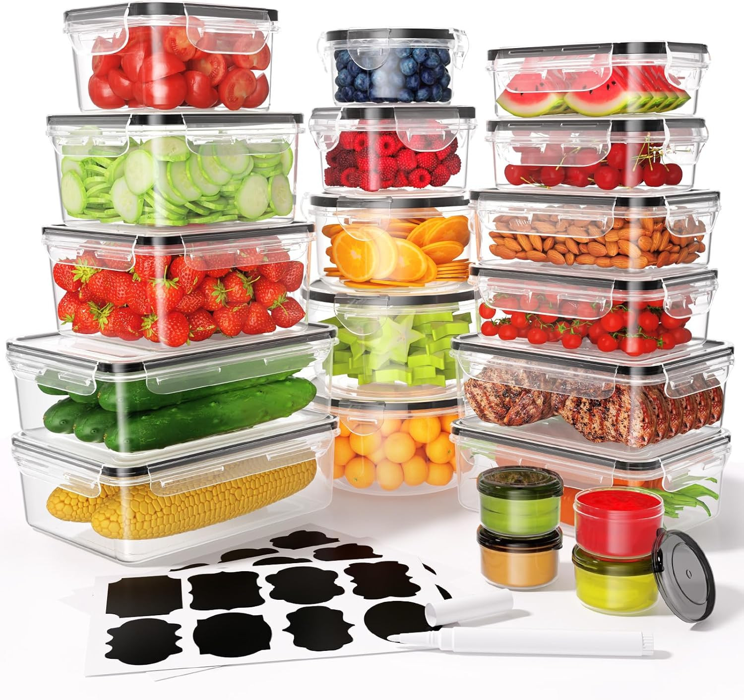 40 PCS Food Storage Containers with Lids Airtight (20 Containers & 20 Lids), Lea