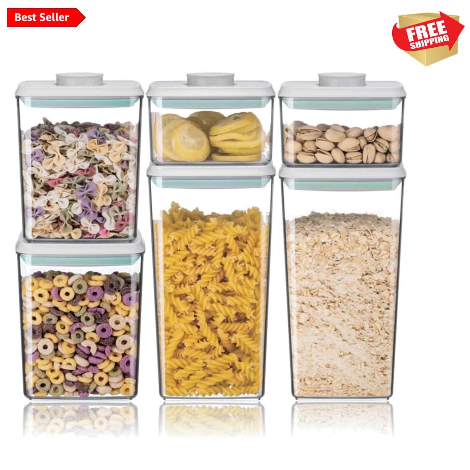 Pop-Top Airtight Food Storage Set – 6 Stackable Containers for Kitchen Freshness