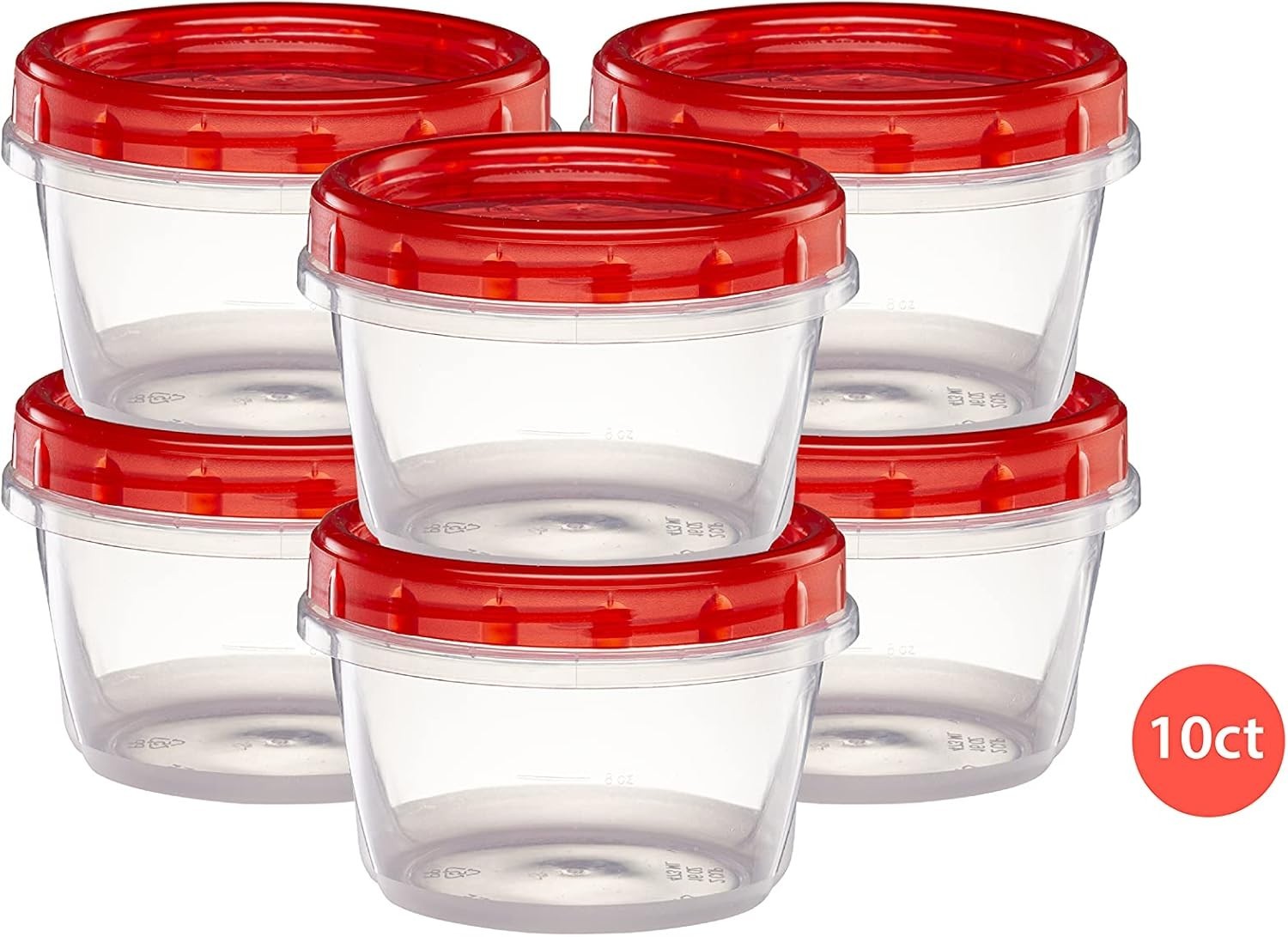 (16 Ounce 10 Pack) Twist Cap Containers Clear Bottom with Red Top Screw on Lids