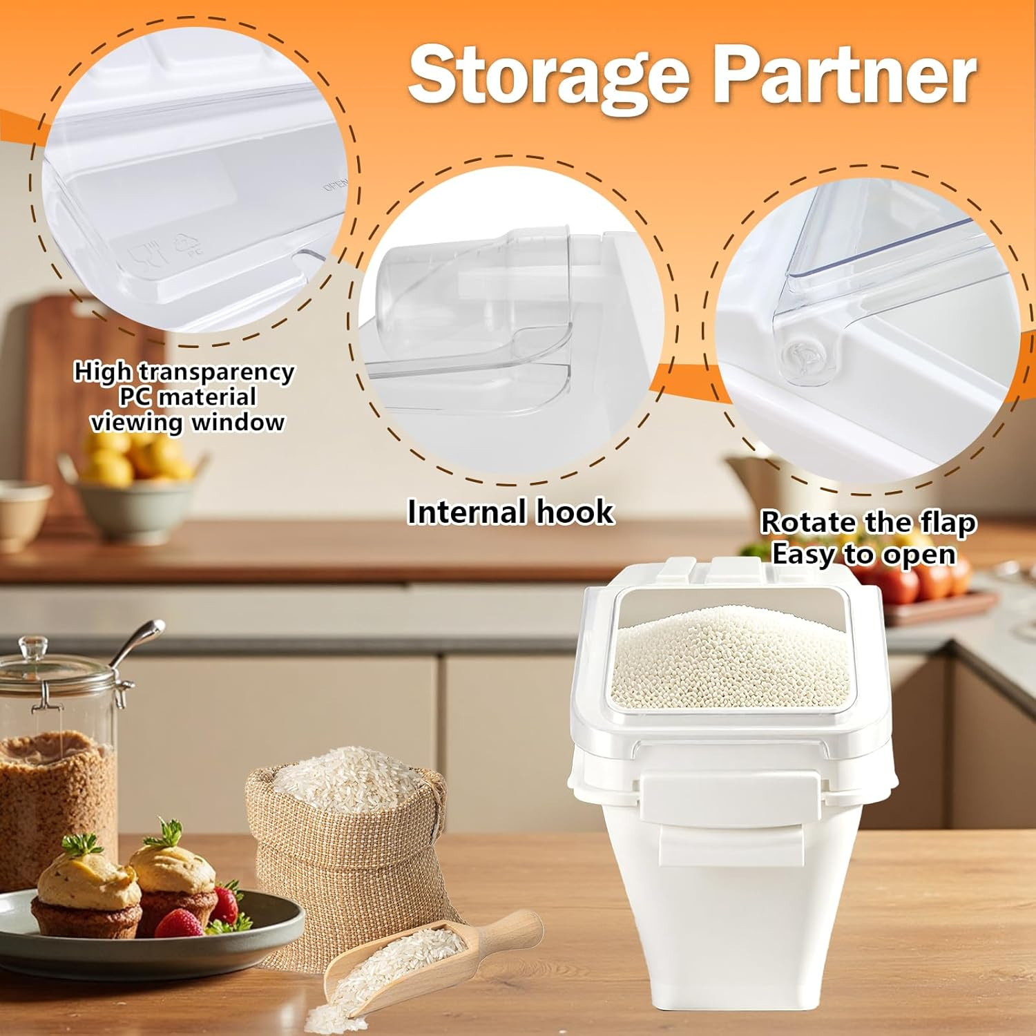 Airtight Flour Bin,24 L Stackable Kitchen Ingredient Storage Container with Lid