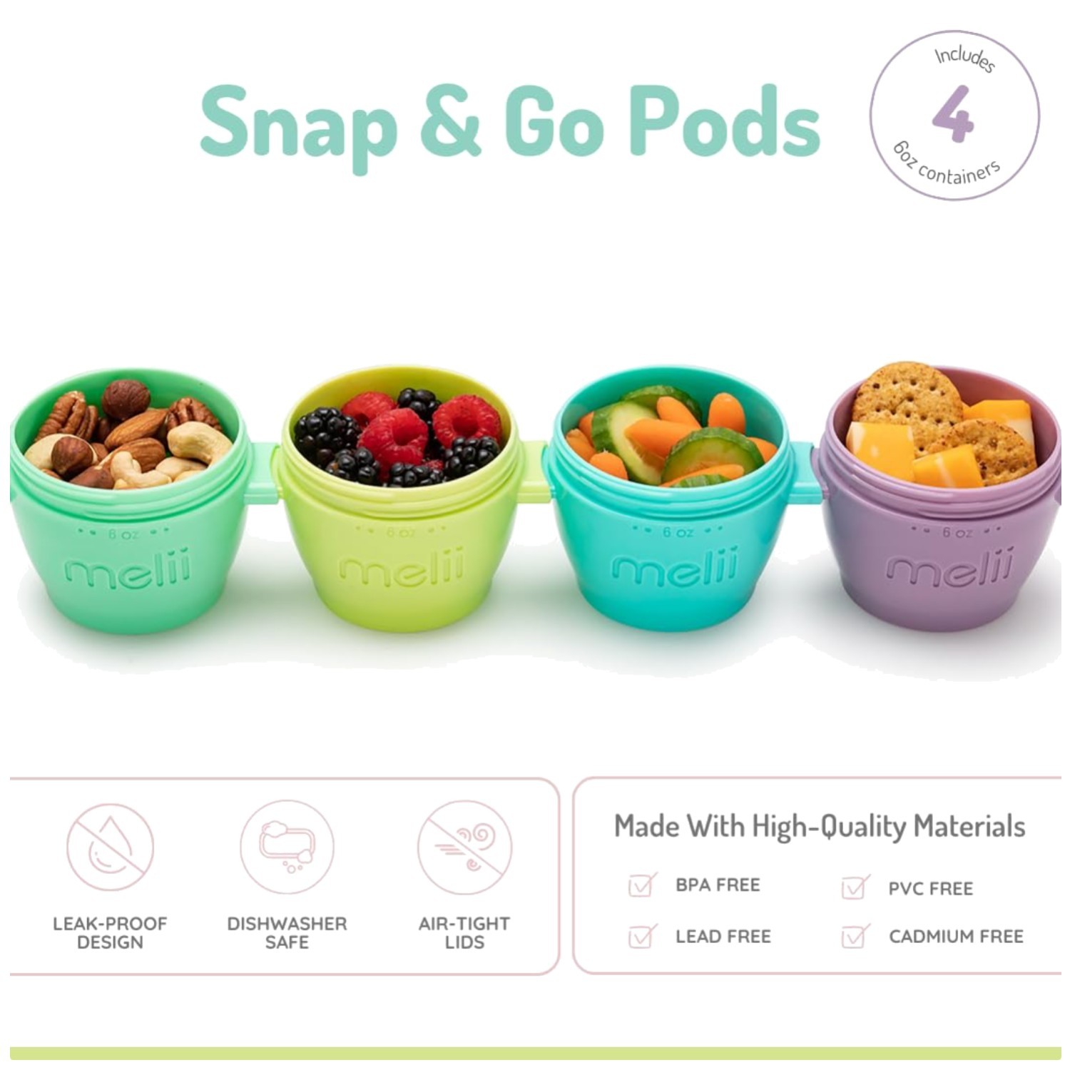 BPA-Free Toddler Food Containers, 6 oz, 4 Pack
