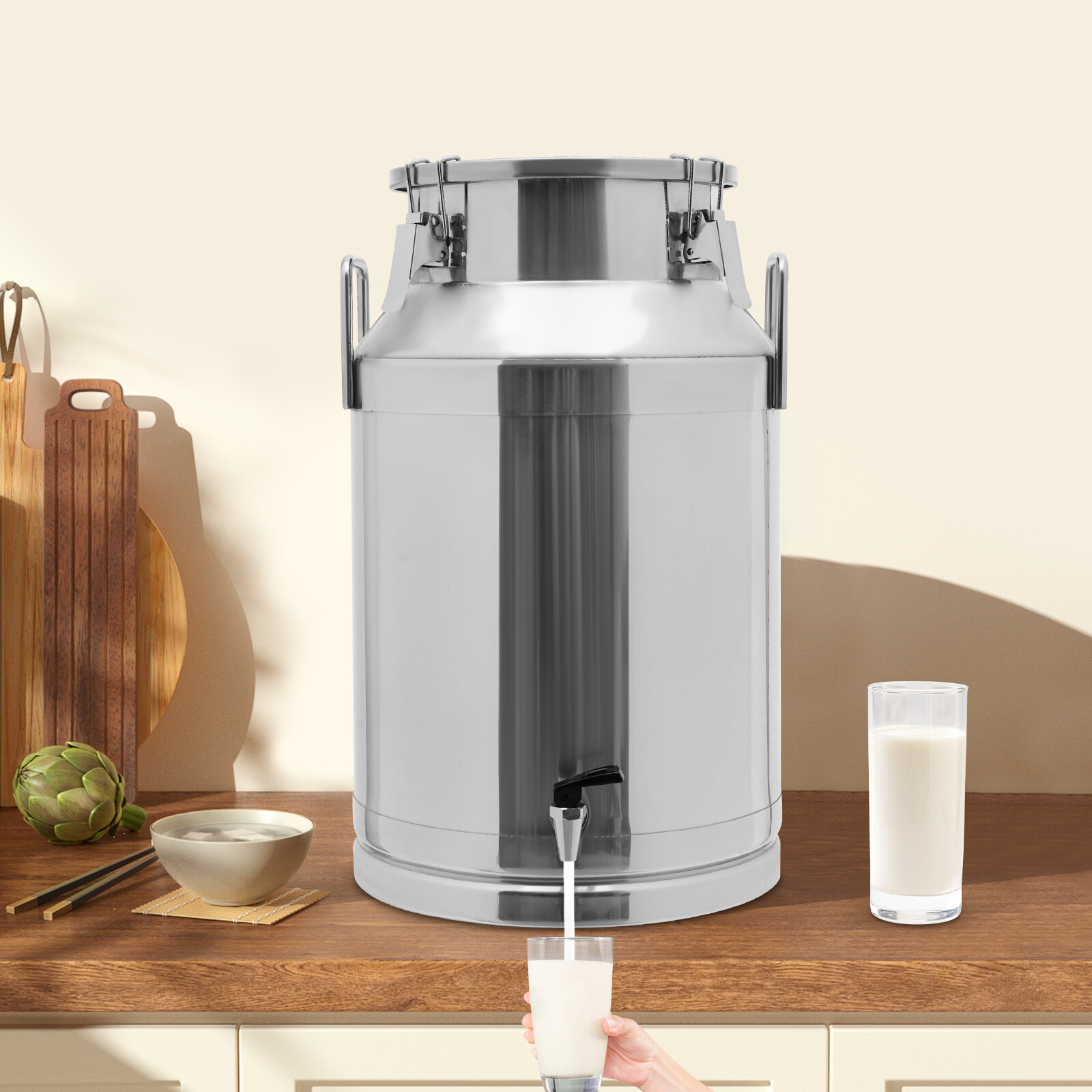 201 Stainless Steel Milk Jug Milk Can with a Faucet Sealed Bucket 40L/10.57Gal