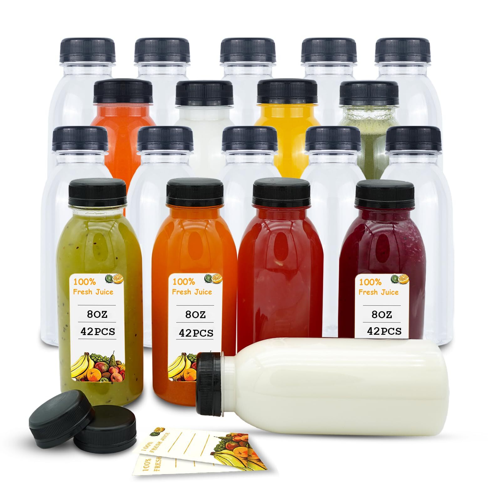 42 Pcs 8 Oz Plastic Juice Bottles With Caps Empty Clear Disposable Bulk Plastic