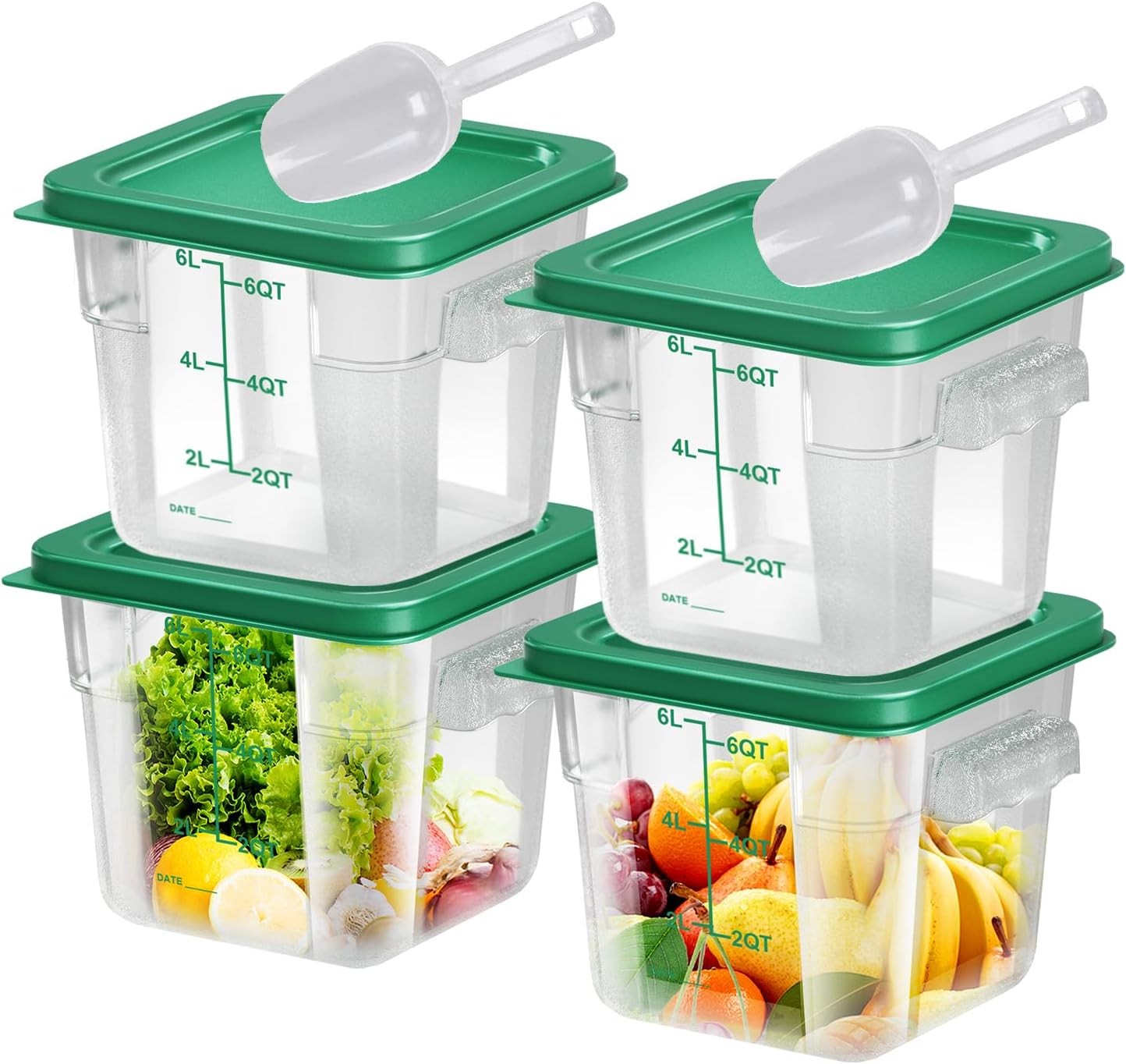 6 pcs 2qt Food Storage Containers W/ Lid Square Clear Commercial Food Storage