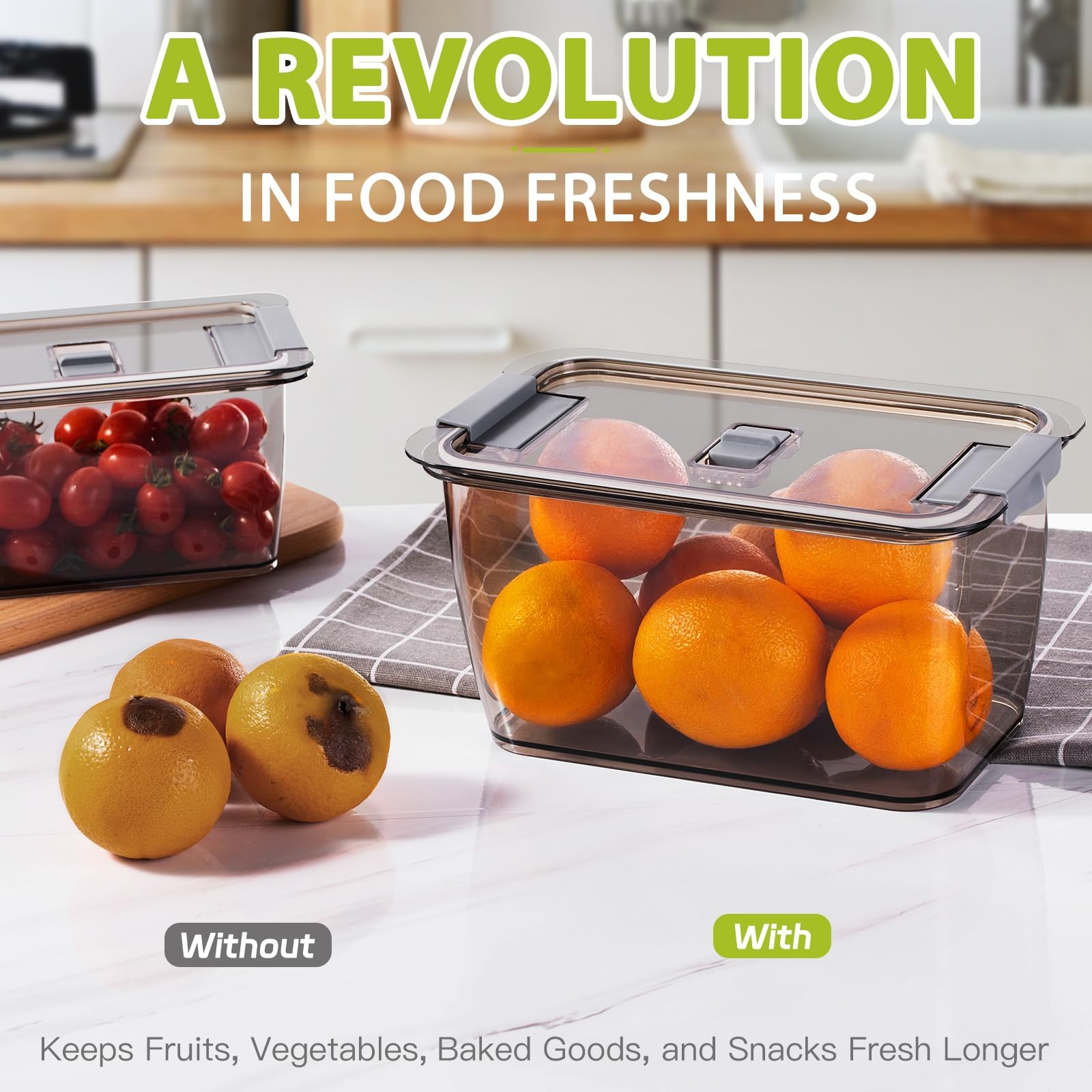 4 Pack Fruit Containers for Fridge, Vegetable Storage Container with Lids &Re…