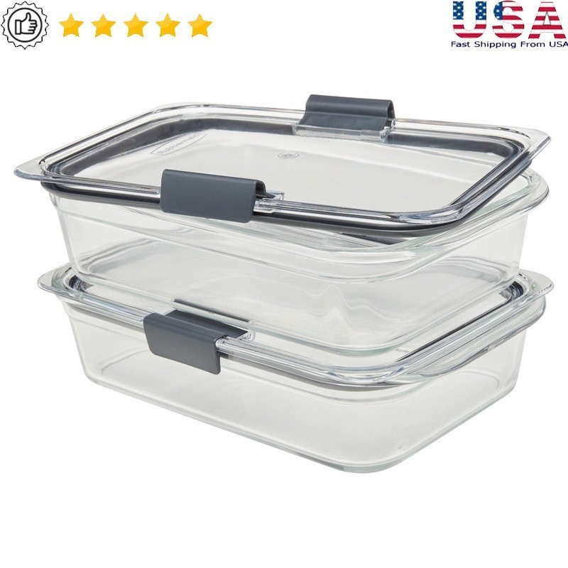 Glass Food Storage Containers 8 Cup Airtight Leak Proof Microwave Safe 2 Pack US
