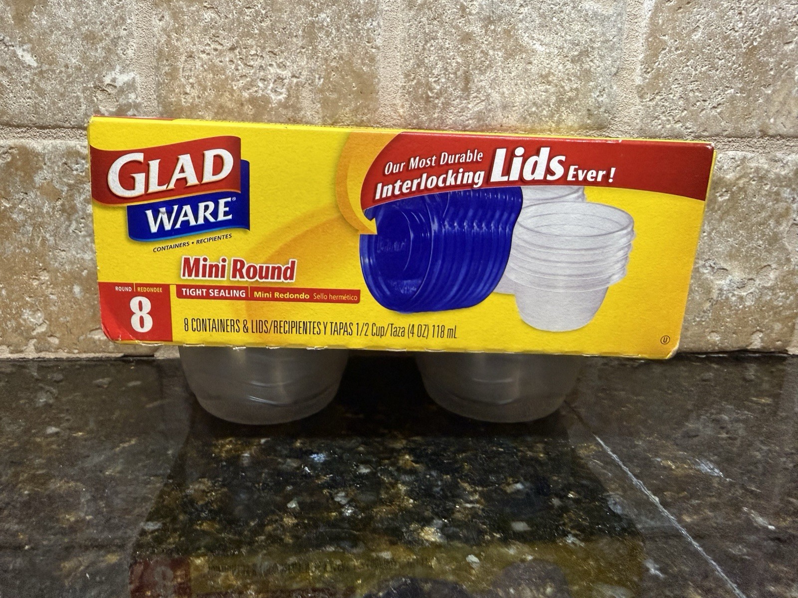 NOS GladWare Mini Food Storage Containers | Small 4 oz – 8 Count, White Blue