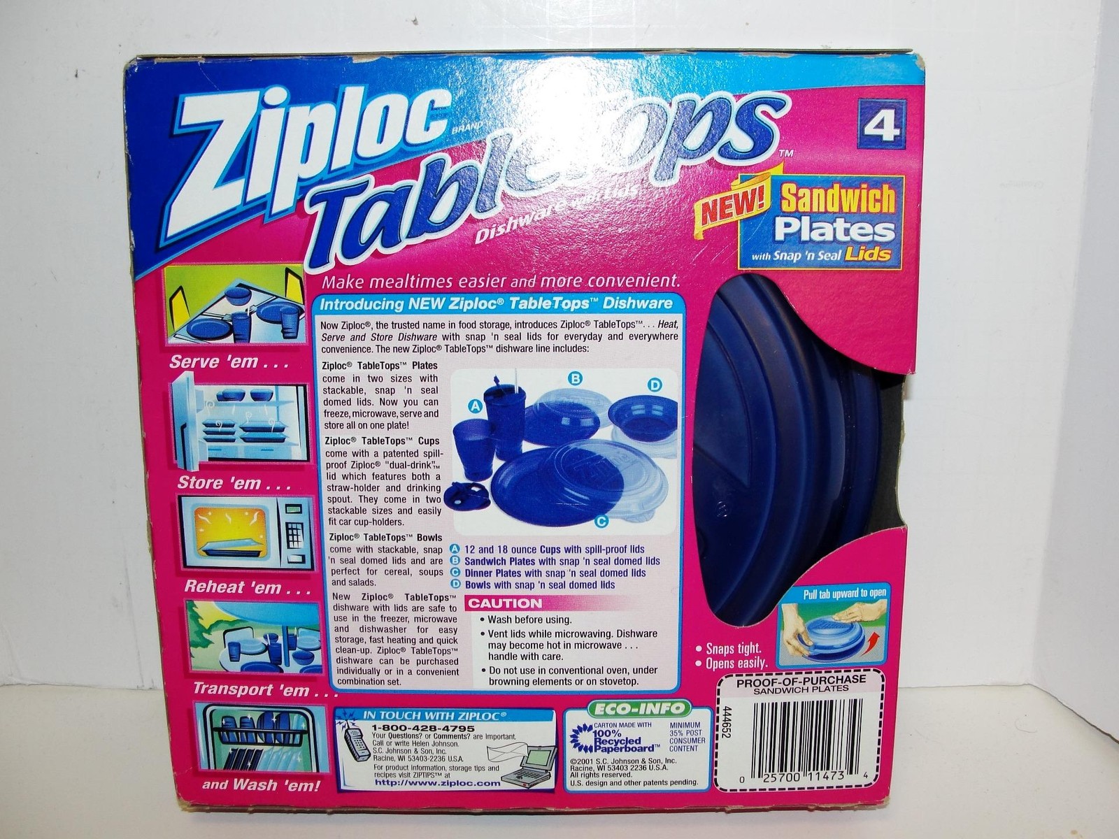 Ziploc Tabletop Sandwich Plates with Snap ‘n Seal Lids – 4 Pack Torn Sealed Box