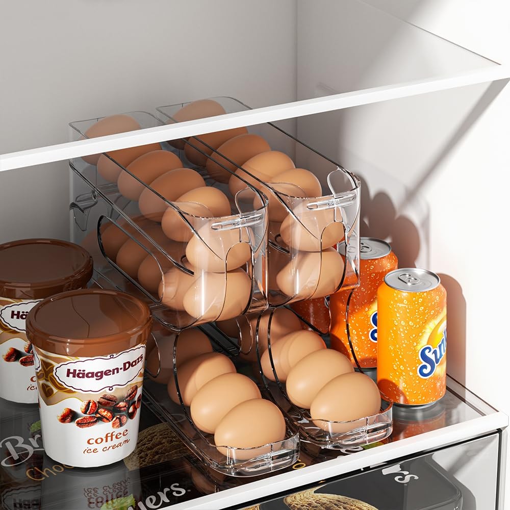 Clear Egg Holder for Fridge, Auto Rolling Egg Dispenser for Eggs 18 Count, FI…