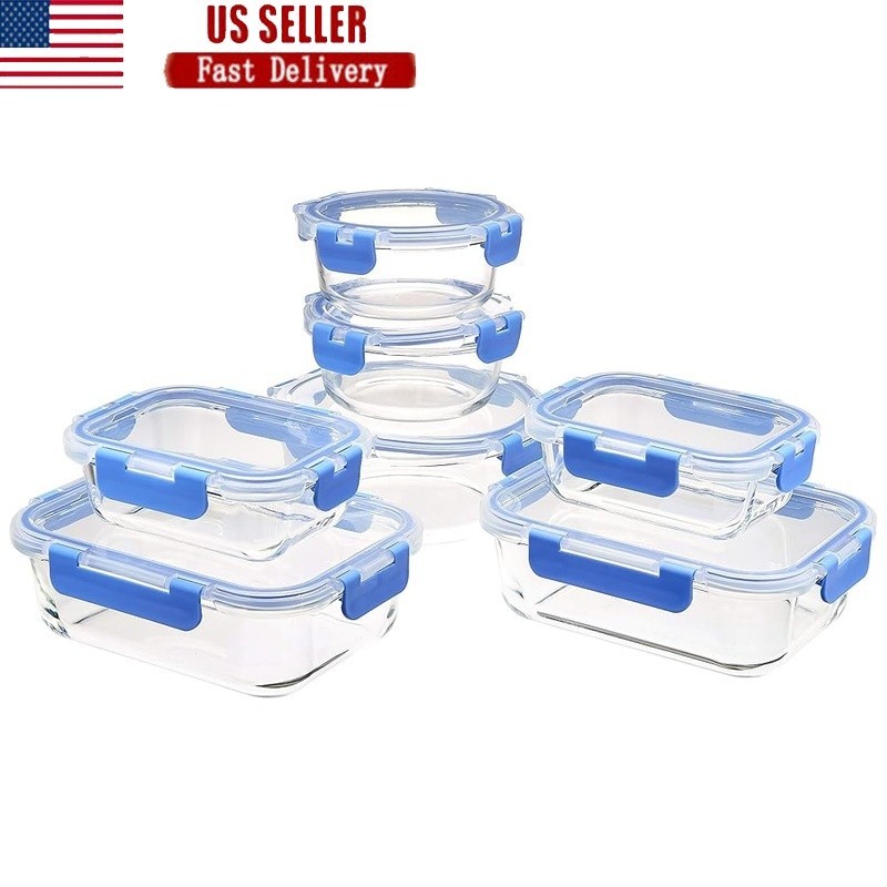 14 Piece Glass Food Storage Set Leak Proof Oven Safe BPA Free Containers New