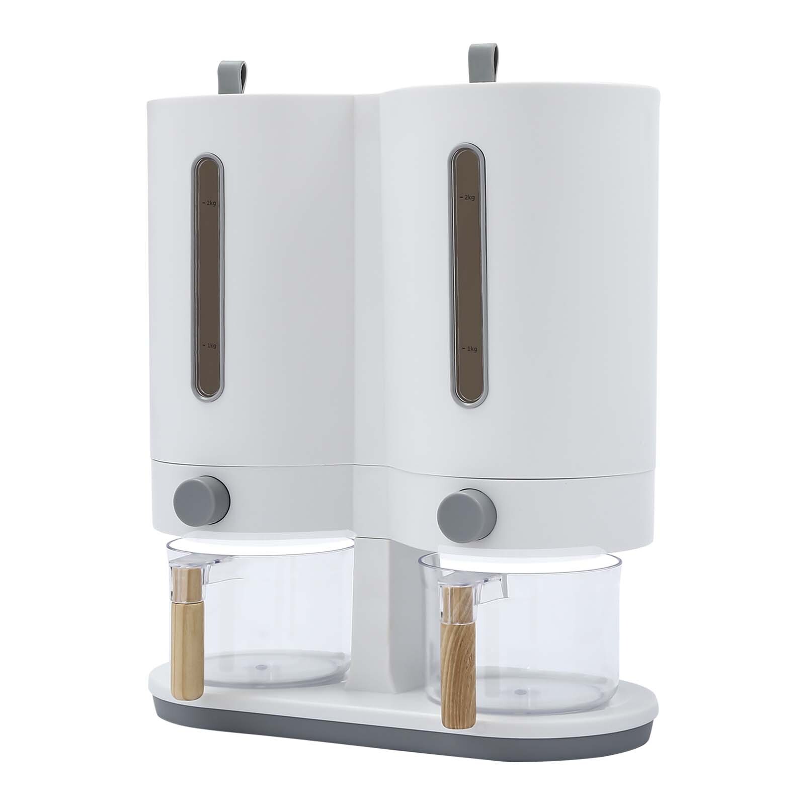 Dual Rice Dispenser Large Capacity Dry Food Dispenser with2 Measuring Cups