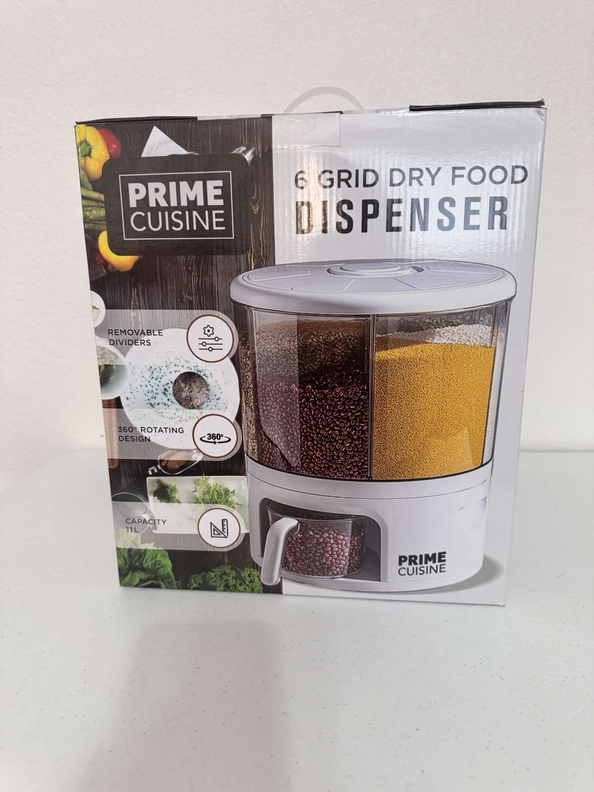 Prime Cuisine Six Grid Dry Food Dispenser One Touch Dispensing 11 L Capacity