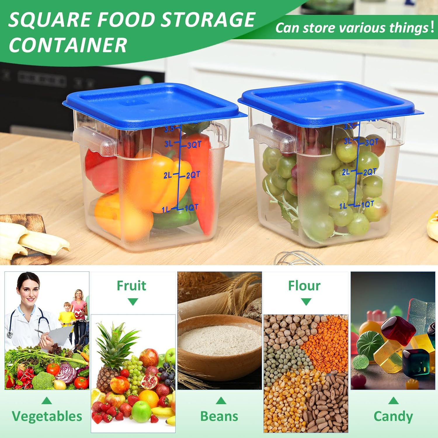 6 Pcs 4 Qt Clear Airtight Food Storage Containers with Lids – Blue