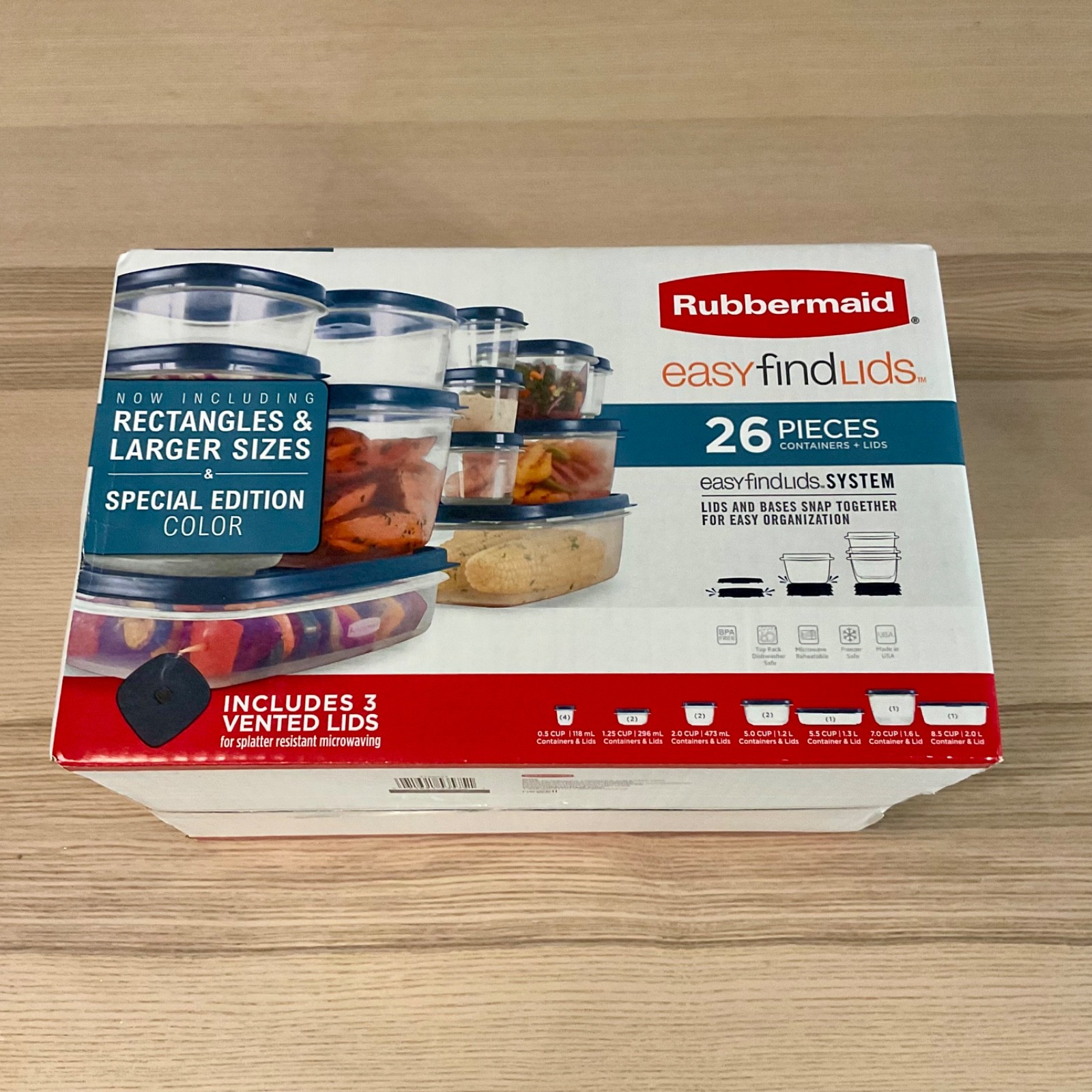 Rubbermaid Containers Easy Find Lids 26 Piece Food Storage Tubs Set Blue New