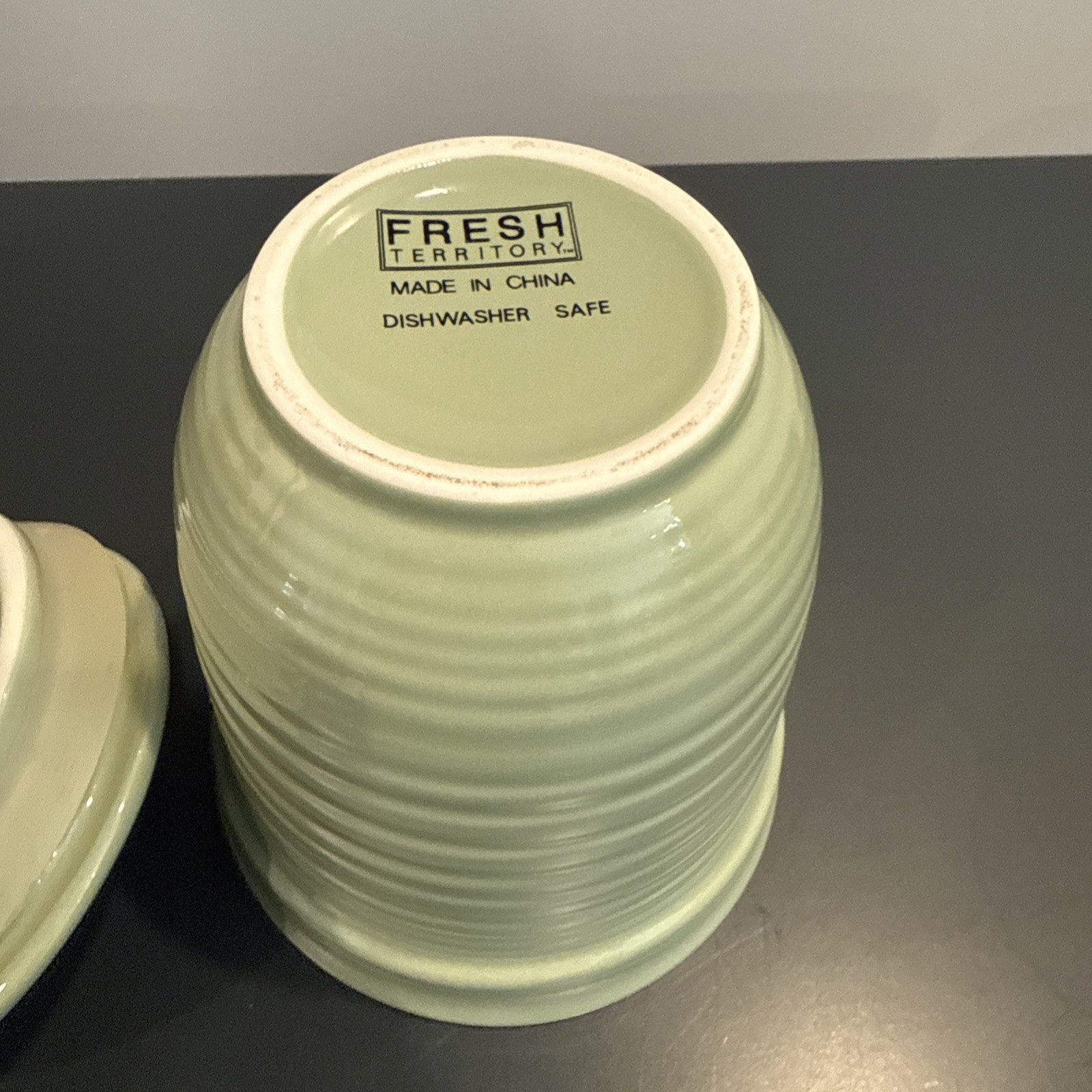 Fresh Territory Ceramic Canister Food Container Crock Sage Green 6.75” Tall