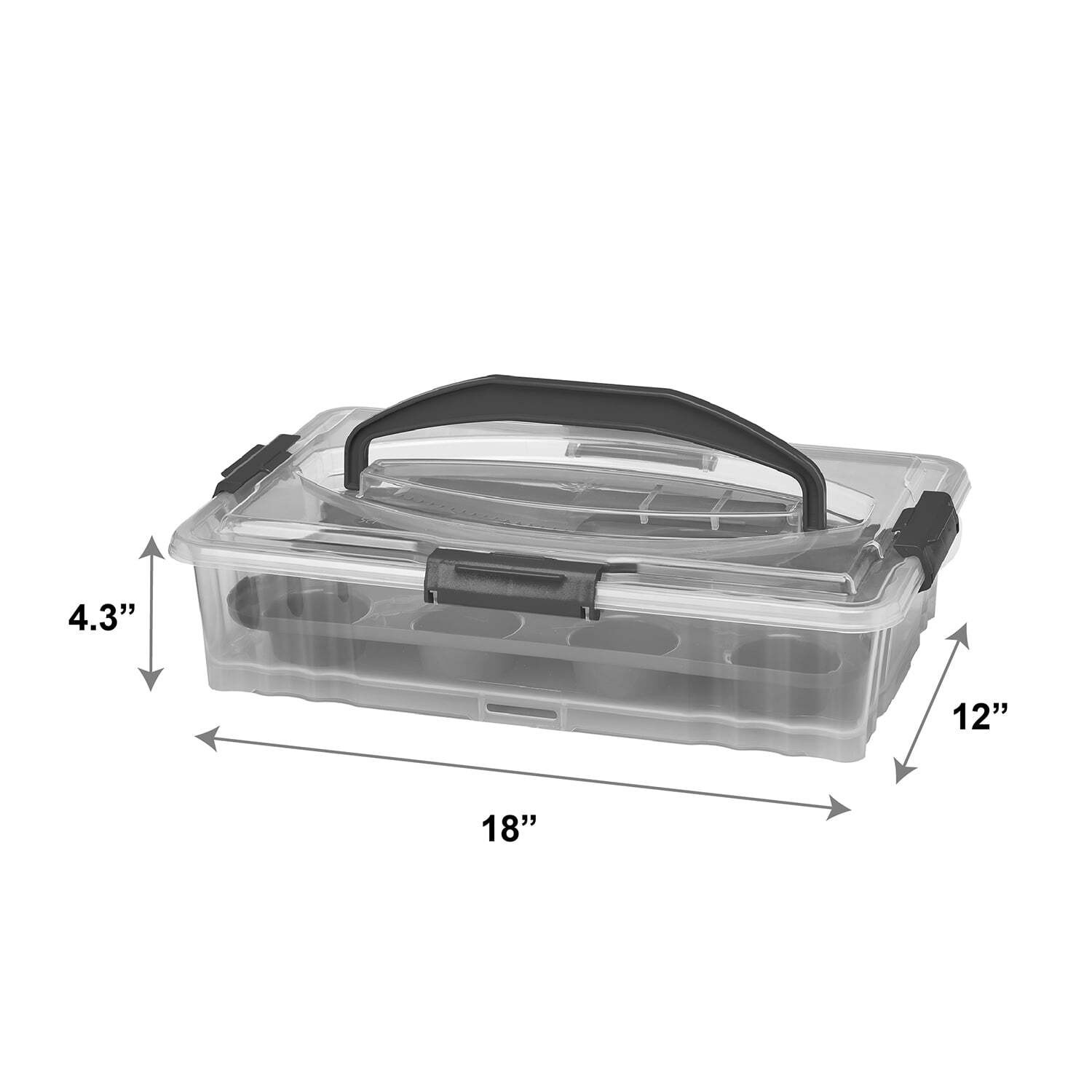 Dessert Carrier Rectangular Design Clear Plastic with Dark Gray Handle Clasps