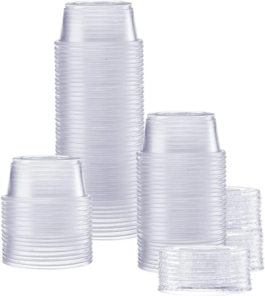 100 Plastic Deli Container Souffle Cup With Cover Lid Disposable Souffle Storage