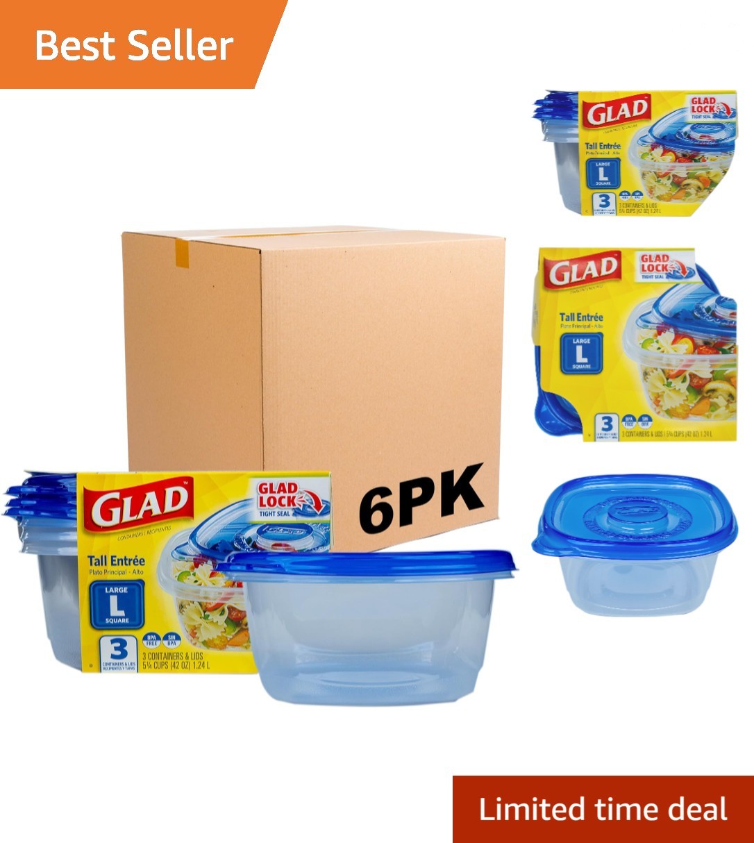 42 Oz Tall Square BPA Free Meal Prep Containers – 6 Pack for Easy Storage