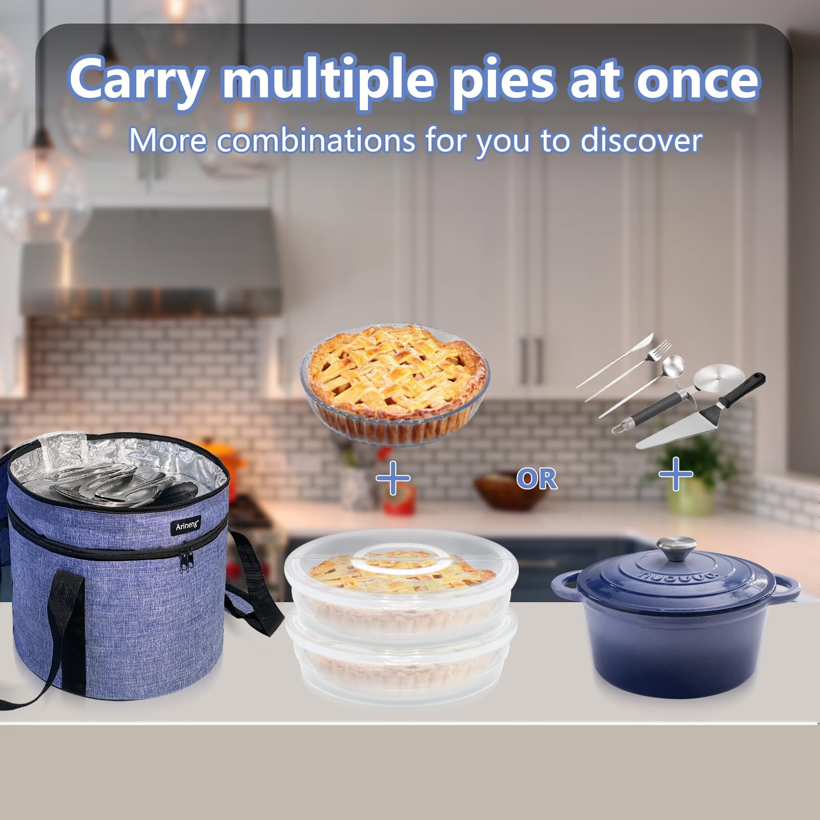 Plastic Pie Carrier Pack of 2 and insulated bag，pie carrier with lid and hand…