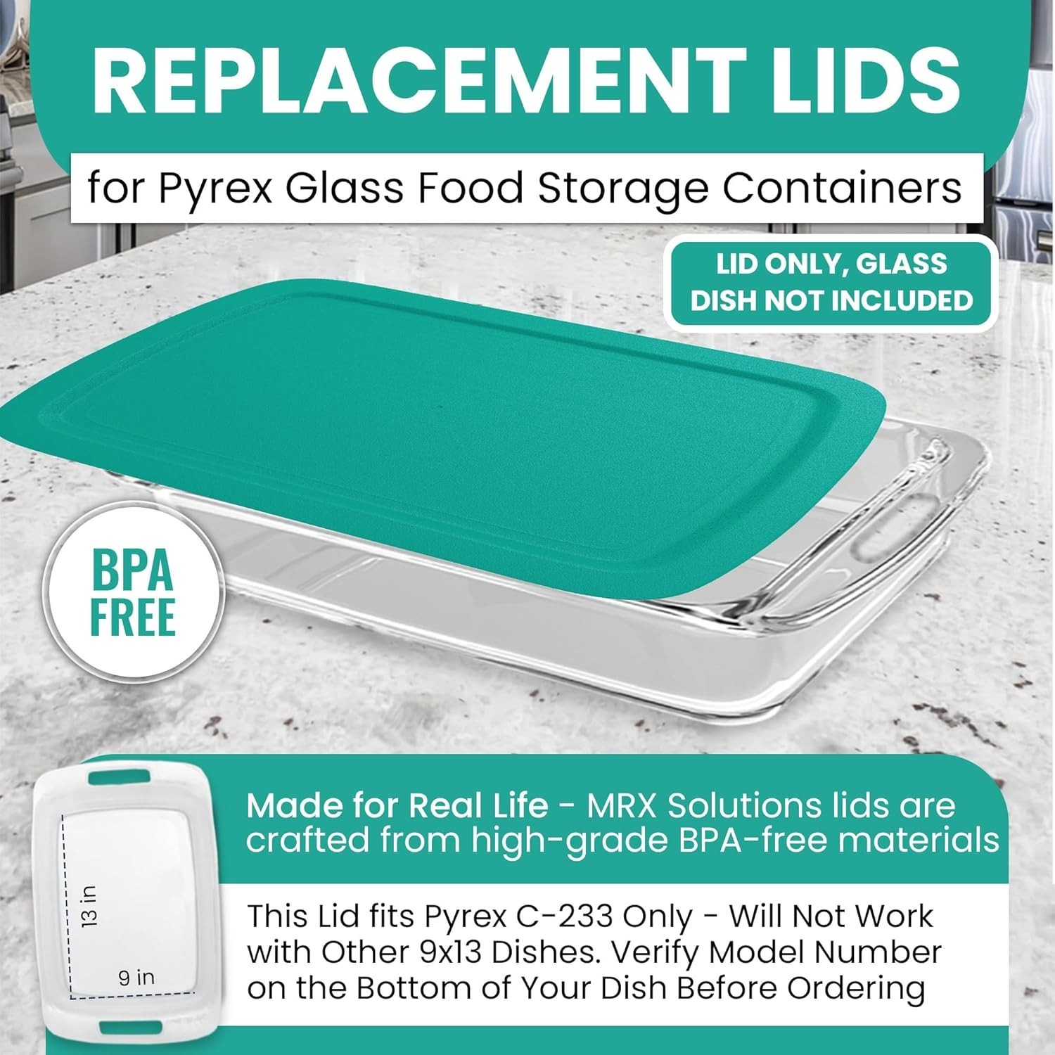 Replacement Lid fits Pyrex 9×13 C233 233-PC Easy Grab Casserole Baking Dish