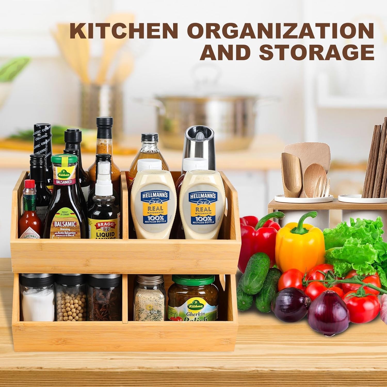 2 Set Bamboo Storage Bins Pantry Organizers & Storage Kitchen Countertop