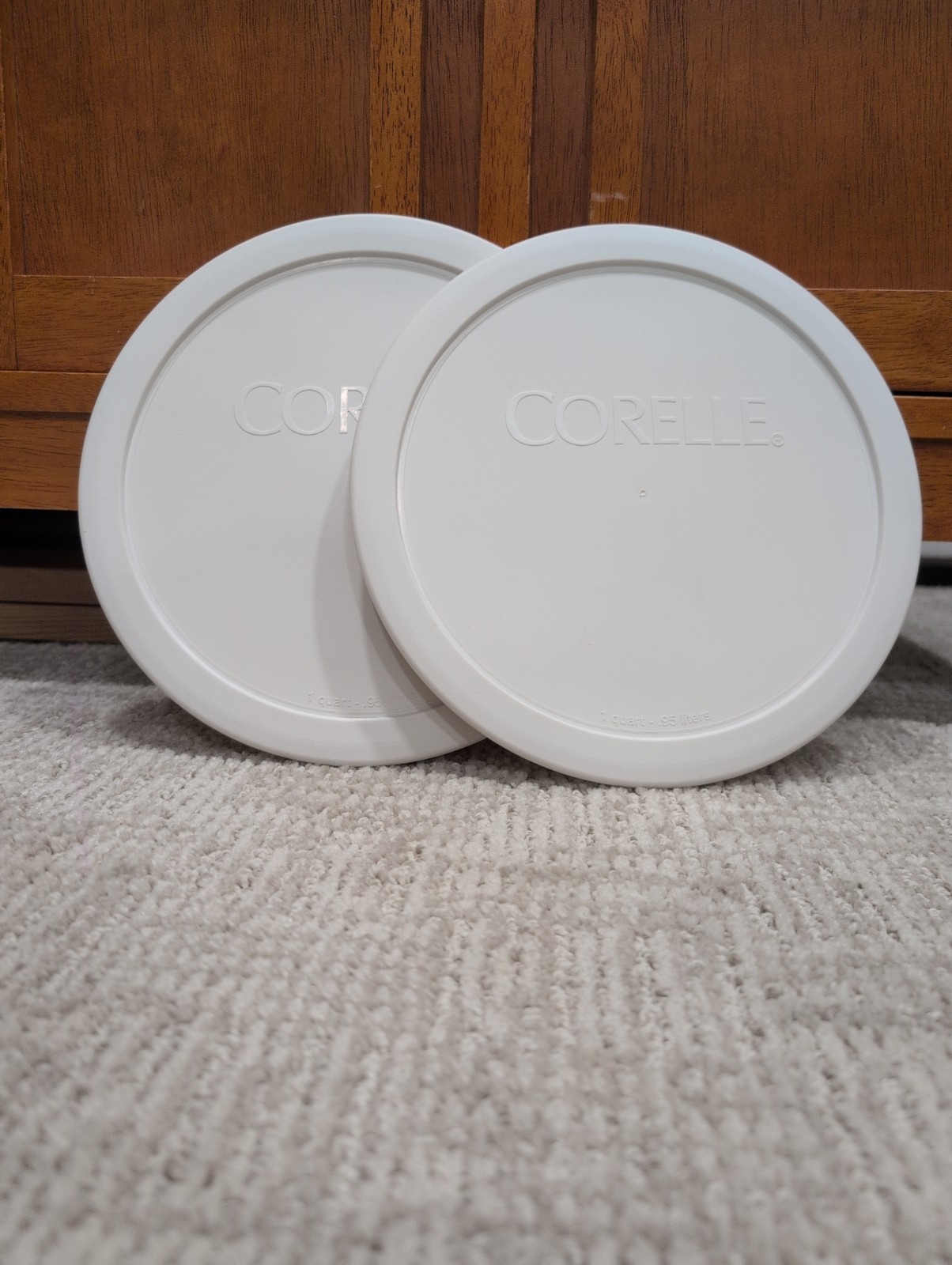 Lot of 2 Corelle 1 QT Plastic Storage Replacement Lids White 323-PC 8 3/4″ wide