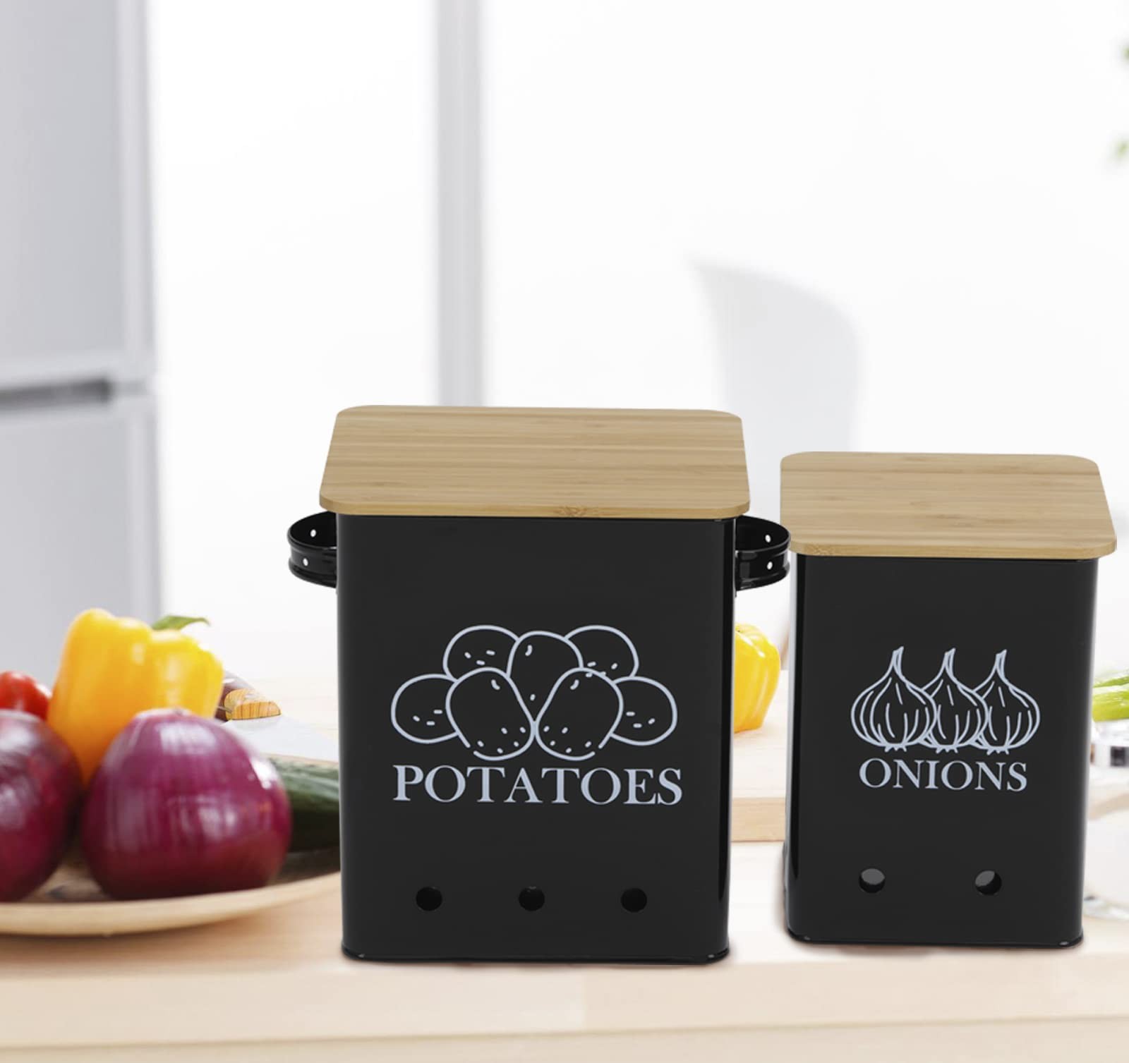 Potato Onion Storage Bin, Kitchen Storage Canister Set of 2, Kitchen Pantry Orga