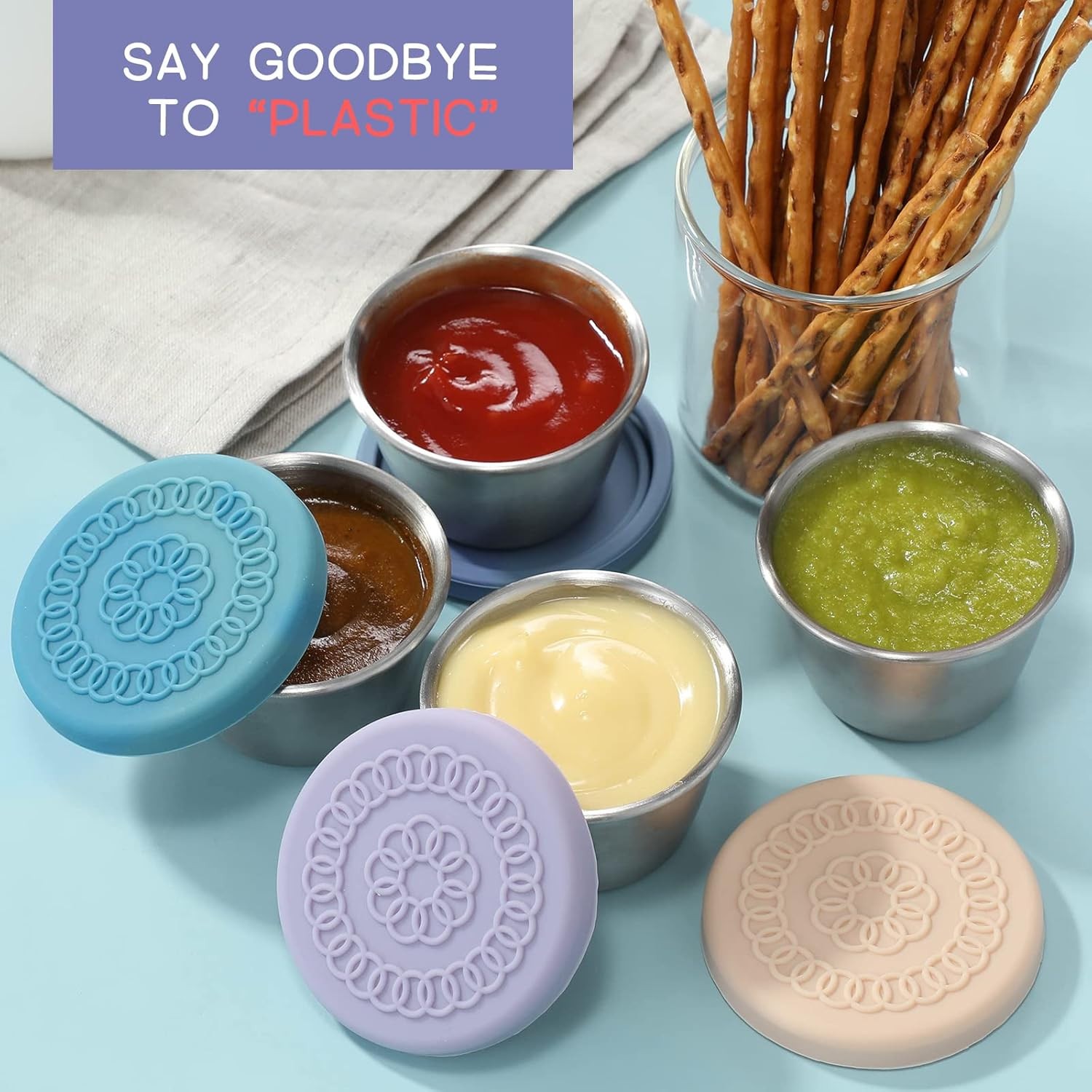 8Pk 2.4oz Salad Dressing Containers Stainless Steel Leakproof Sauce Cups