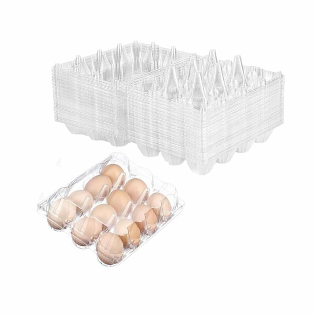 Clear Plastic 12 Grid Empty Chicken Egg Carton Tray With Hinge Lid 40 PCS