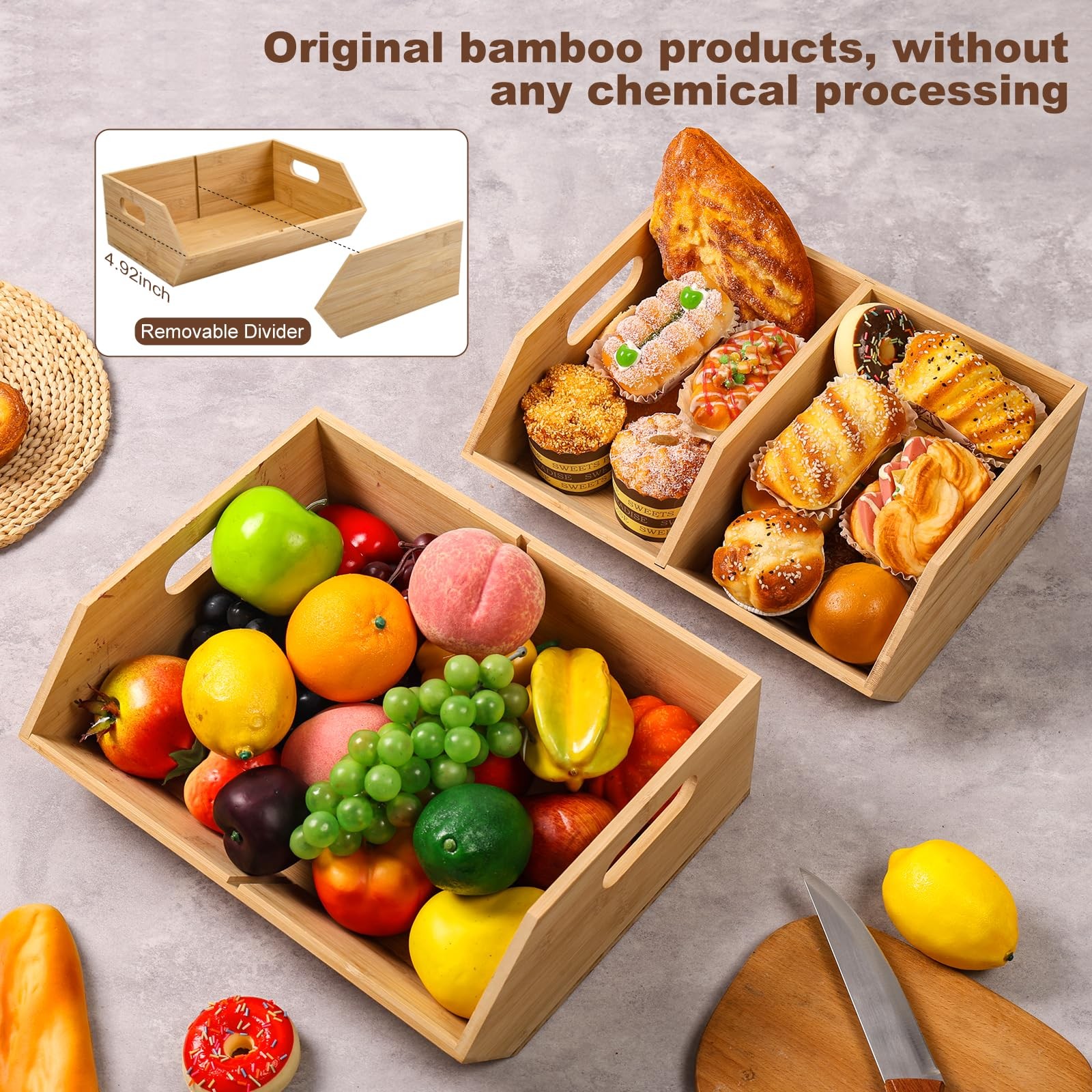 2 Set Bamboo Storage Bins, Pantry Organizers and Storage, Kitchen Countertop …