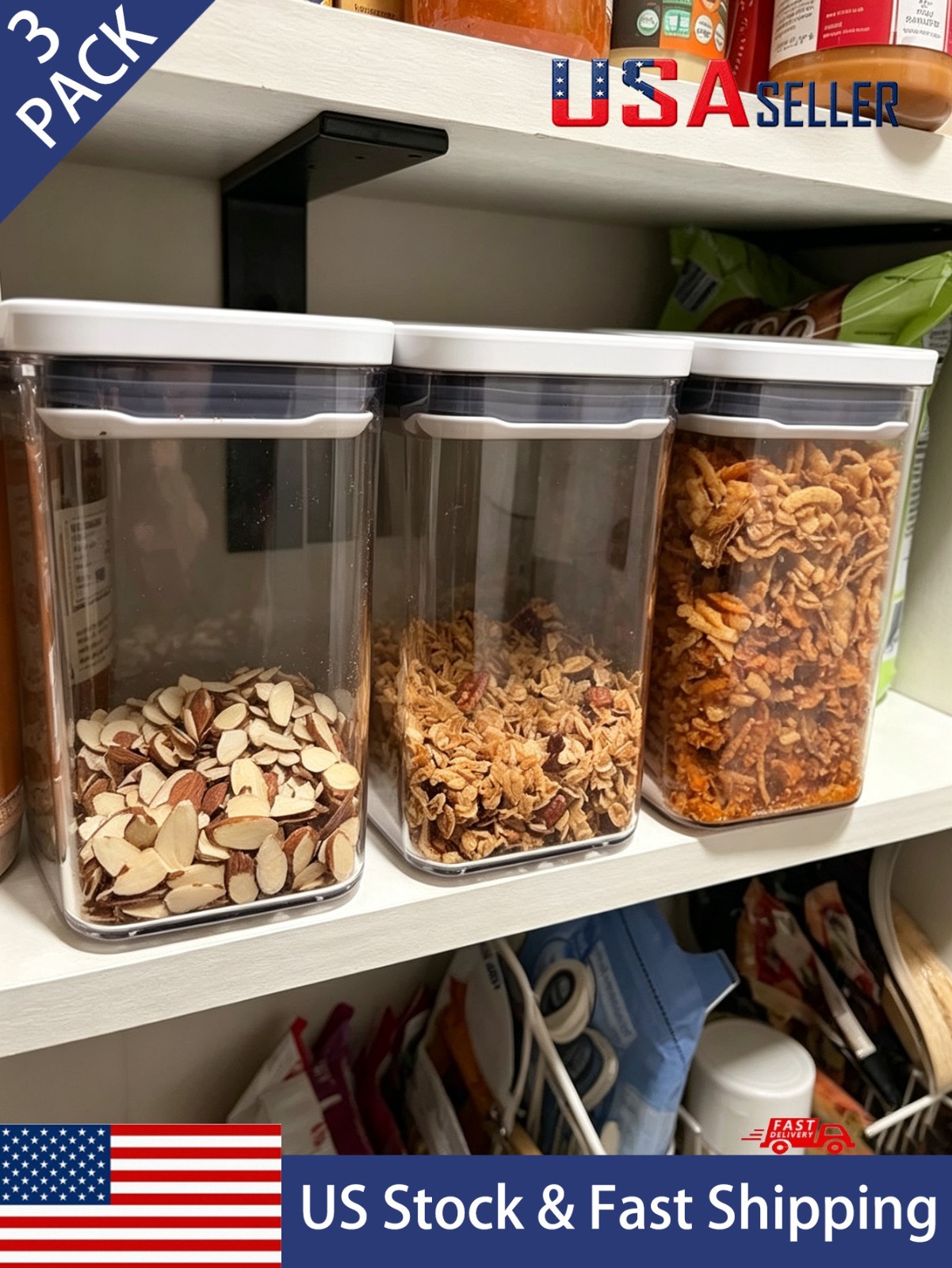3-Pack 1.1 Qt Square Airtight Food Storage Containers – Short & Stackable