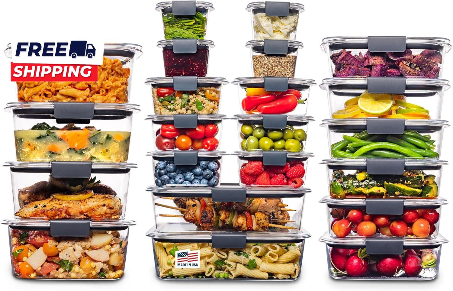 Brilliance BPA Free 44 Piece Food Storage Containers Set Airtight Leak Proof wit