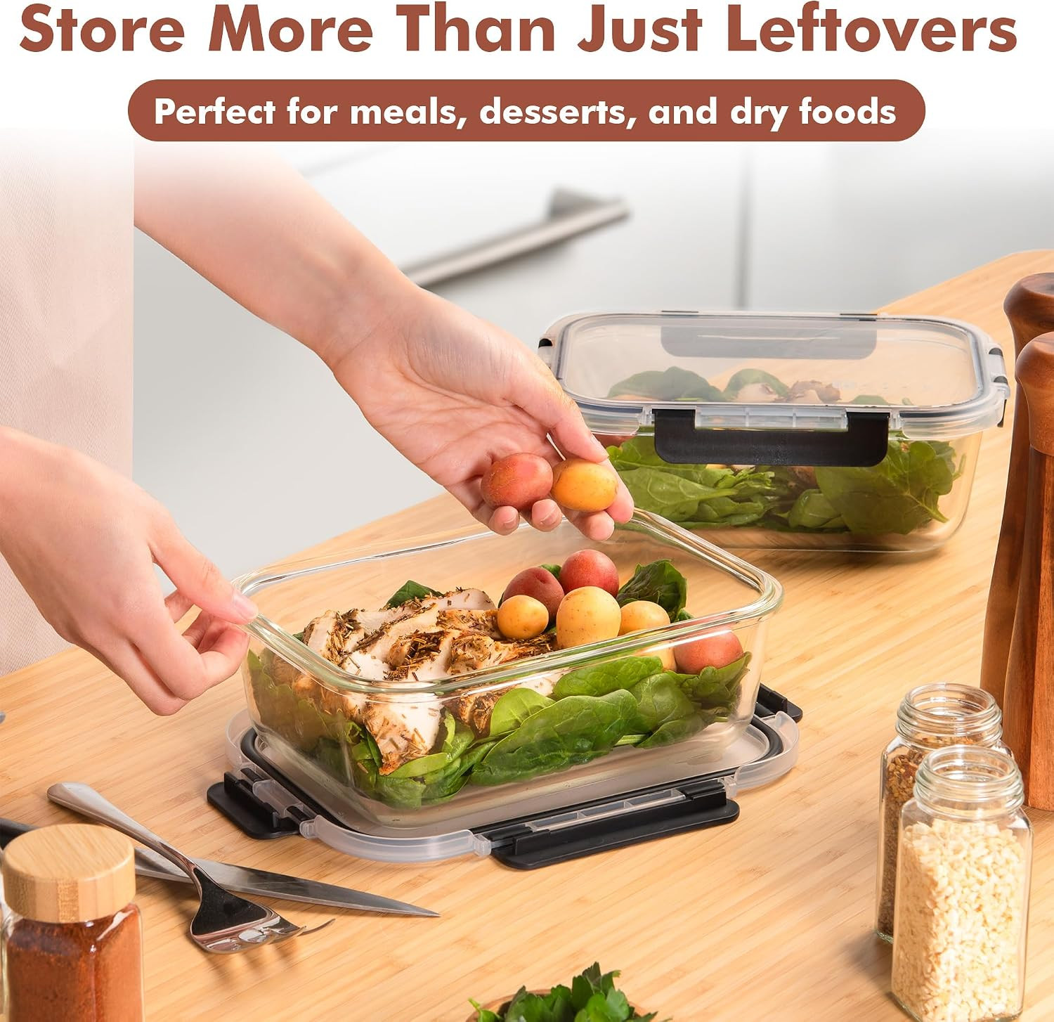 Large Glass Food Storage Containers with Lids – 2 Pcs, 63 Oz, BPA Free