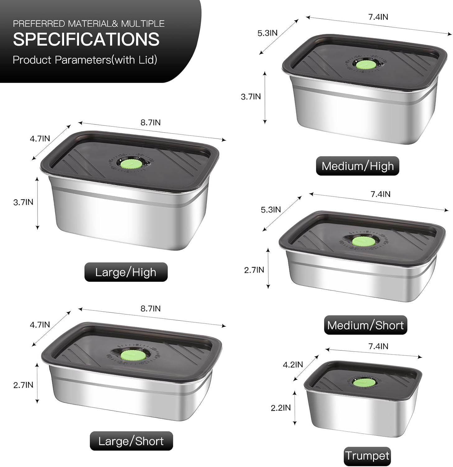 10-Piece Stainless Steel Food Storage Container Set with Airtight Lids – Durable