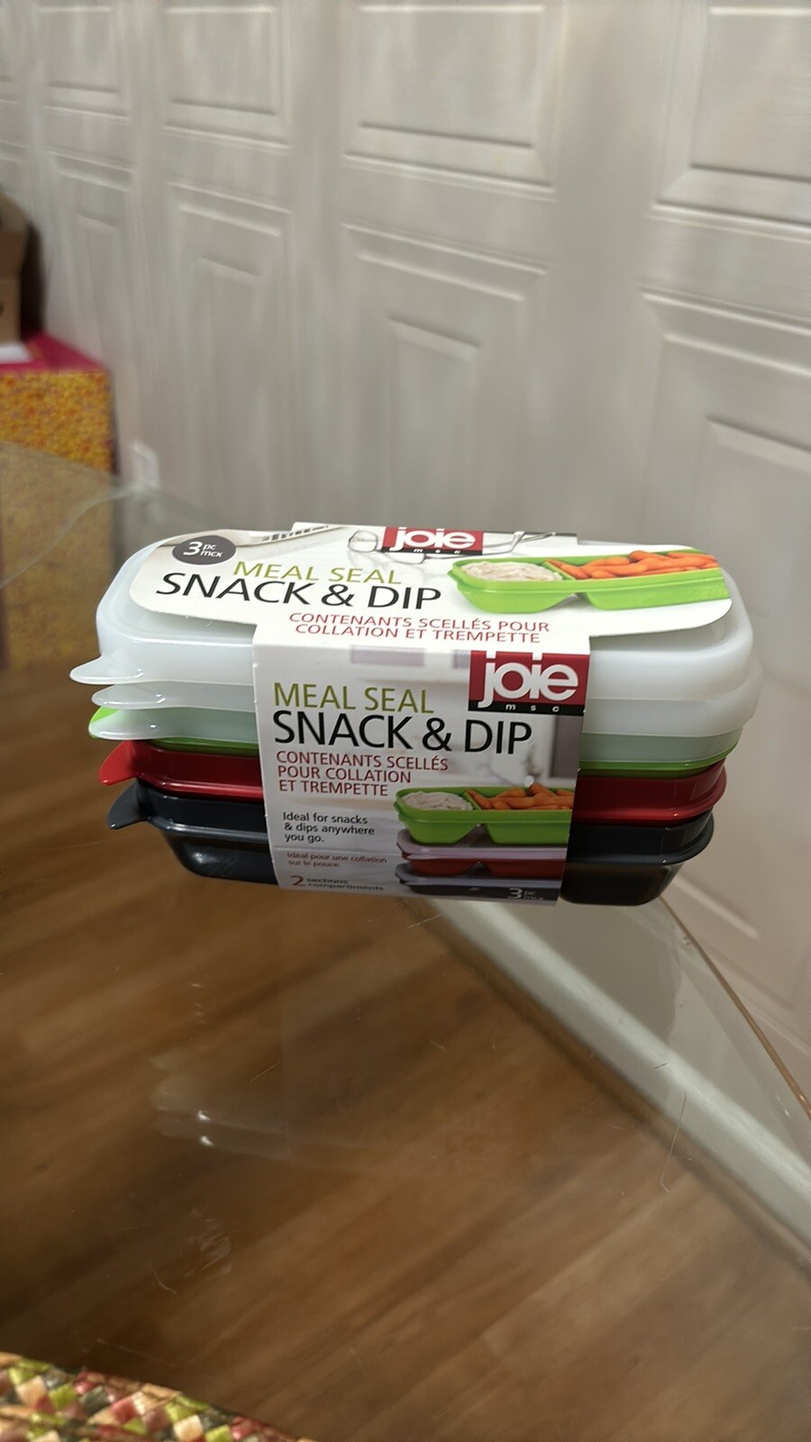 Joie Meal Prep Snack Container, Set of 3 (Green/ Red/ Grey) – 17.3×6.2×4.6cm