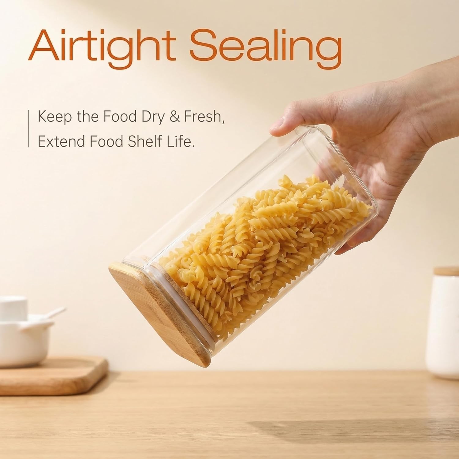42oz – 4 Pack Square Glass Jars with Bamboo Lids, Glass Food Storage Containers