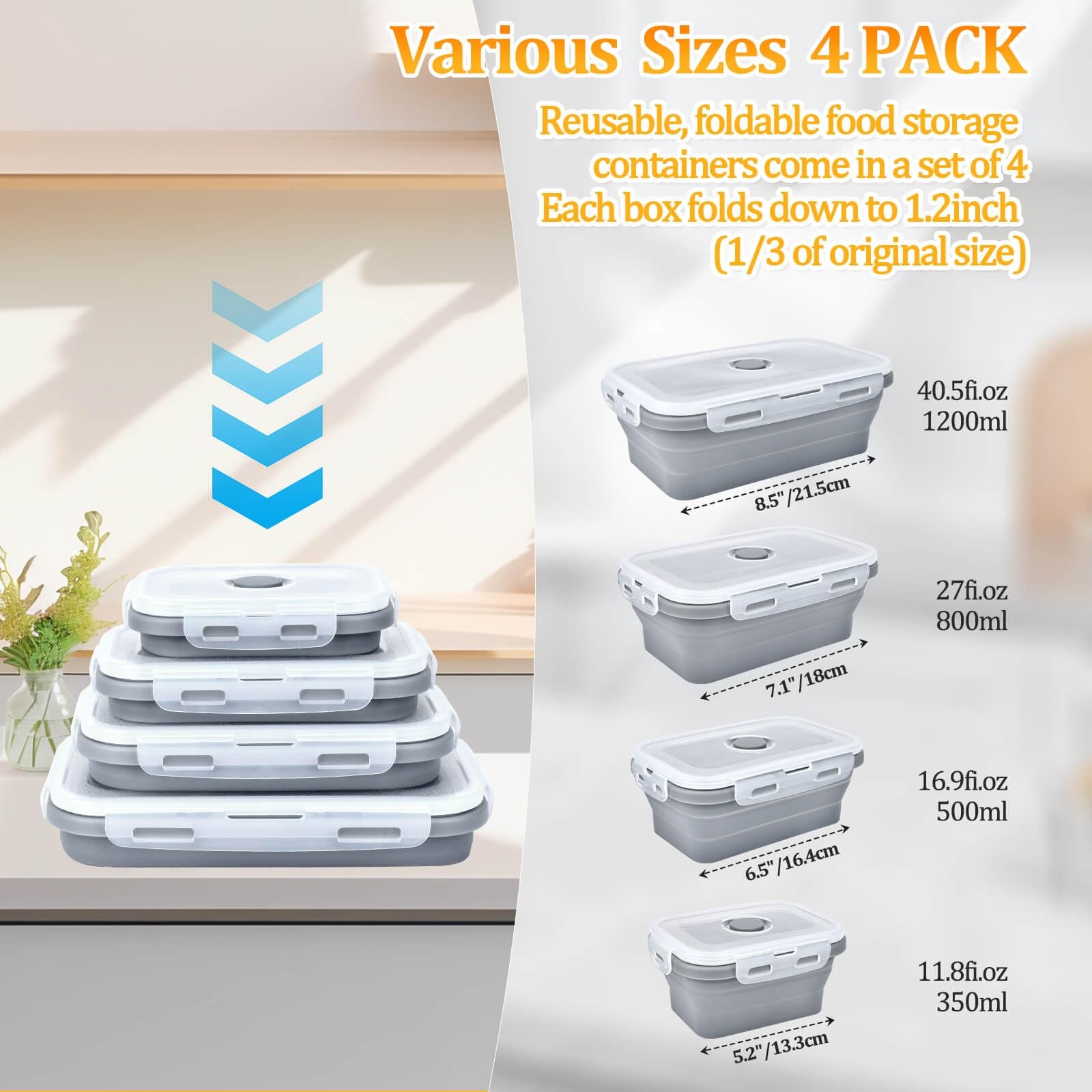 Collapsible Food Storage Containers with Lids, Silicone Meal Prep Containers …